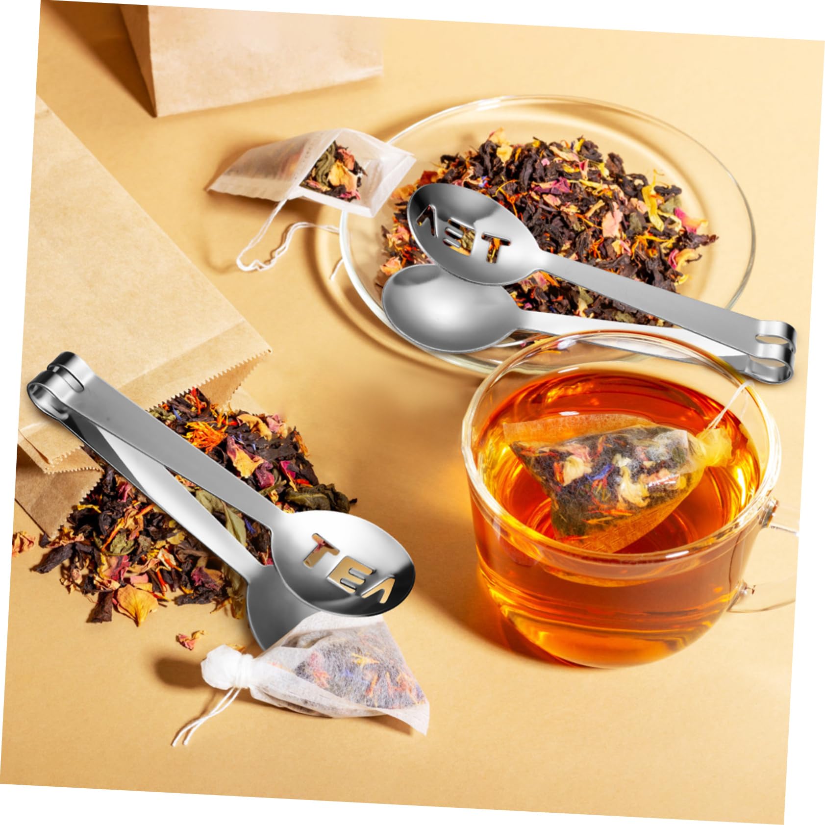 Alipis 5 Juegos Soporte De Té De Acero Inoxidable Pinzas Para Té Bolsas De Té Bola De Té Para Té Suelto Gancho Con Infusor Abrazadera De Alimentos Soporte Para Bolsitas De Té 6 Piezas * 5