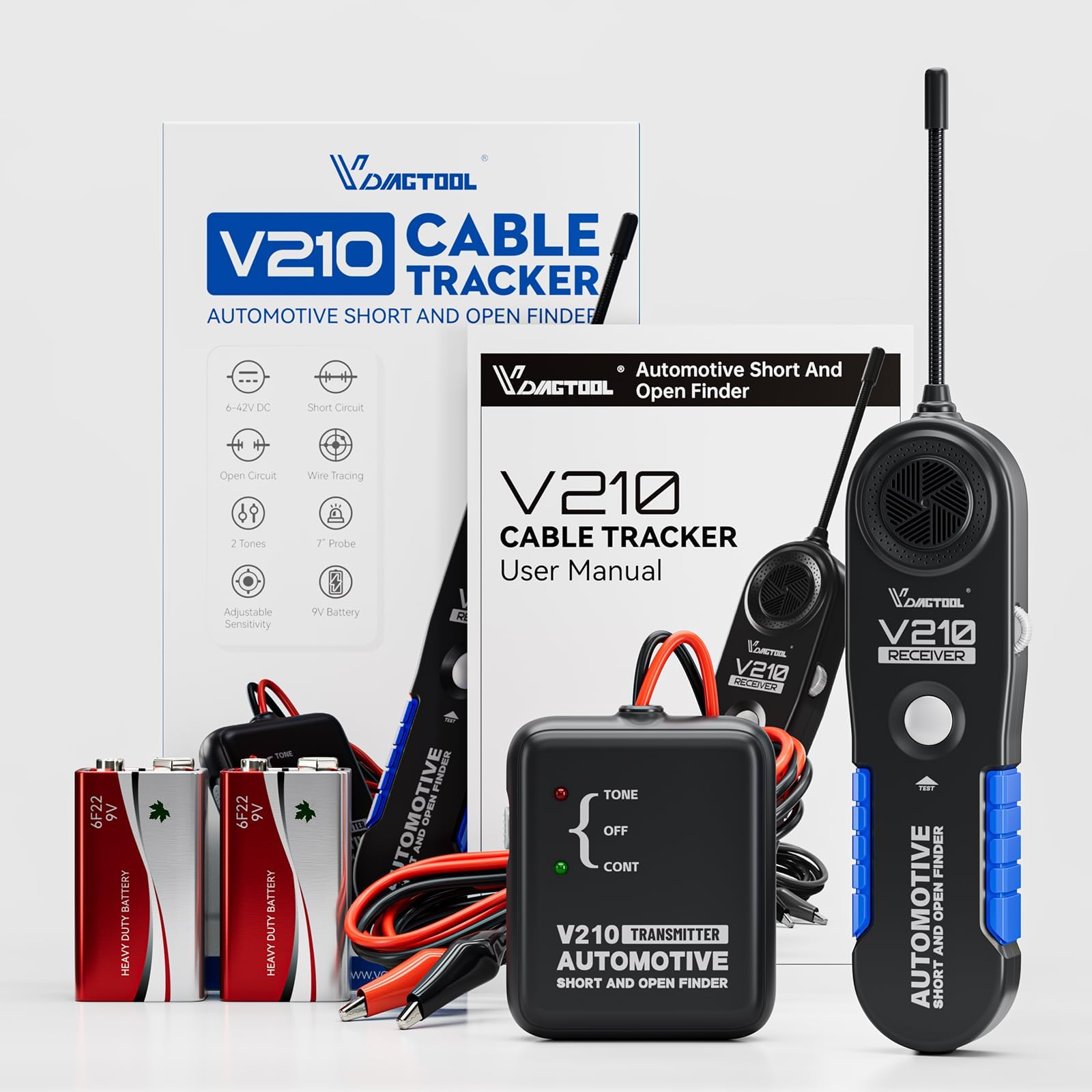 VDIAGTOOL V210 Rilevatore Cavi Elettrici Automobilistico, Tester per Circuiti Elettrici, Cerca Corto Circuiti e Interruzioni, DC 6V-42V Detector Filo Interrotti Elettrici Auto, Tracciatore di Cavi