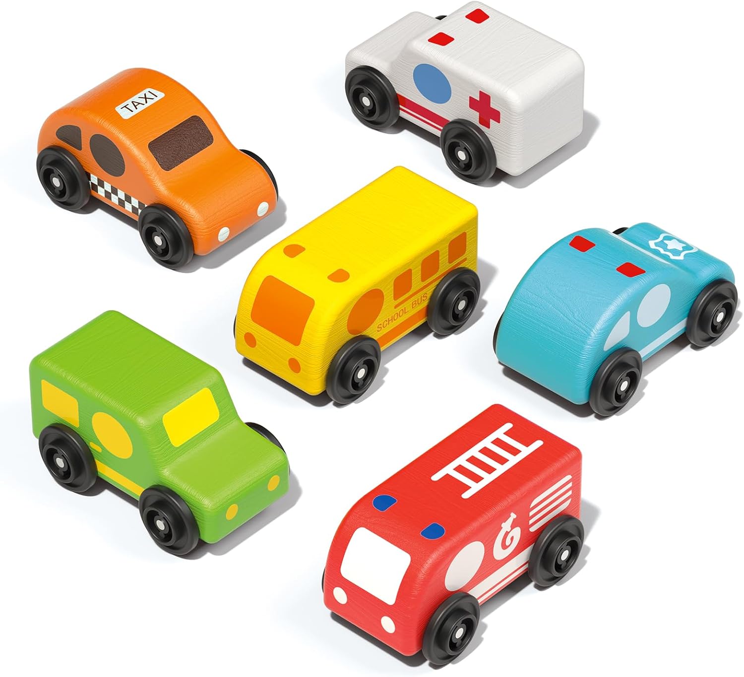 Wanborns Wooden Car Toys Set for Toddler 13, Push and Go