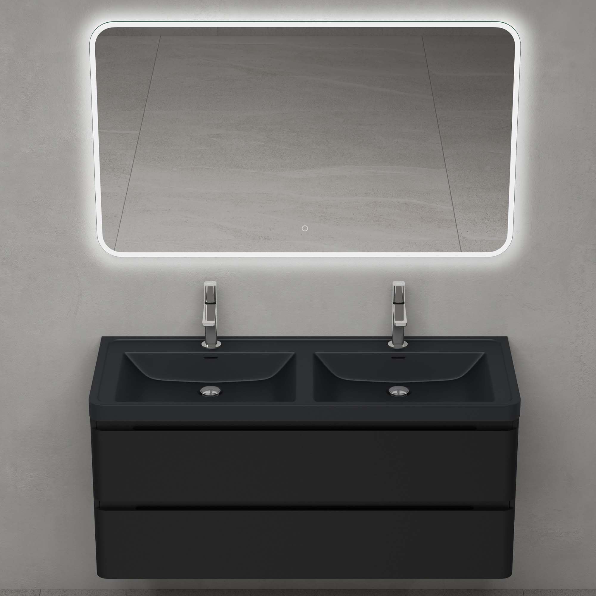doporro Badmöbel Set Waschtisch mit Unterschrank Waschbecken mit Unterschrank Waschbeckenunterschrank Waschtischunterschrank Matt schwarz 120x48x55cm inkl. Mineralguss-Waschbecken