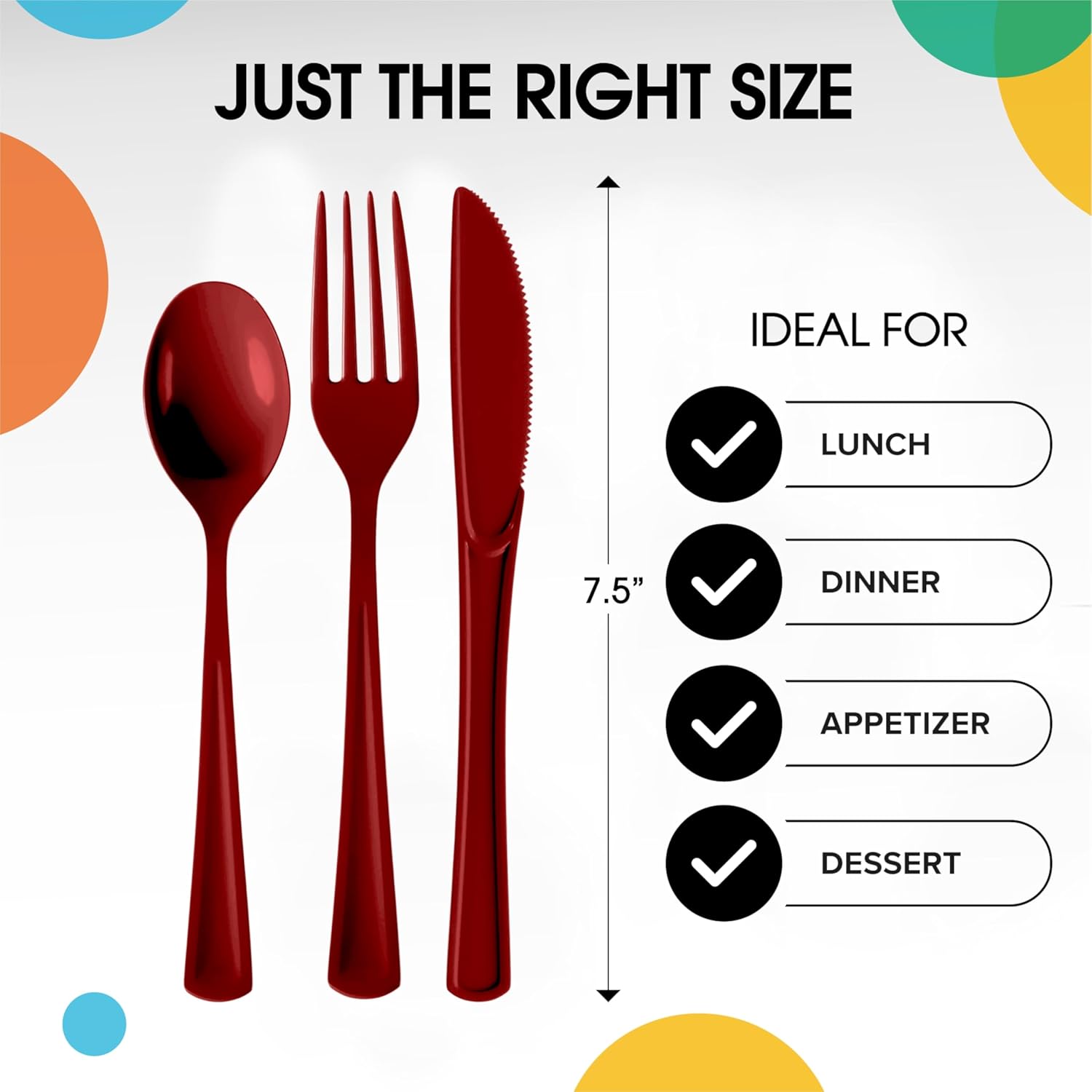 Party Solids Burgundy Plastic Silverware Heavy Duty 300 Pieces Burgundy Disposable Silverware Heavy Duty, Utensil Sets, 100 Of Each Forks, Knives & Spoons Disposable Cutlery Set For Party Supplies