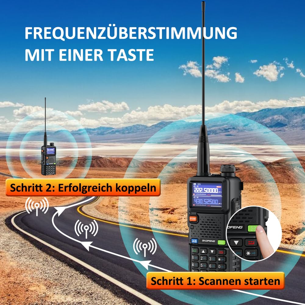 BAOFENG 5RM Dualband Funkgerät für UHF VHF Lizenziert erforderliches Amateurfunkgerät Leistungsstarkes Handfunkgerät Große Reichweite 999 Kanäle FM Radio VOX DTMF Walkie Talkie mit 2500mAh Akku