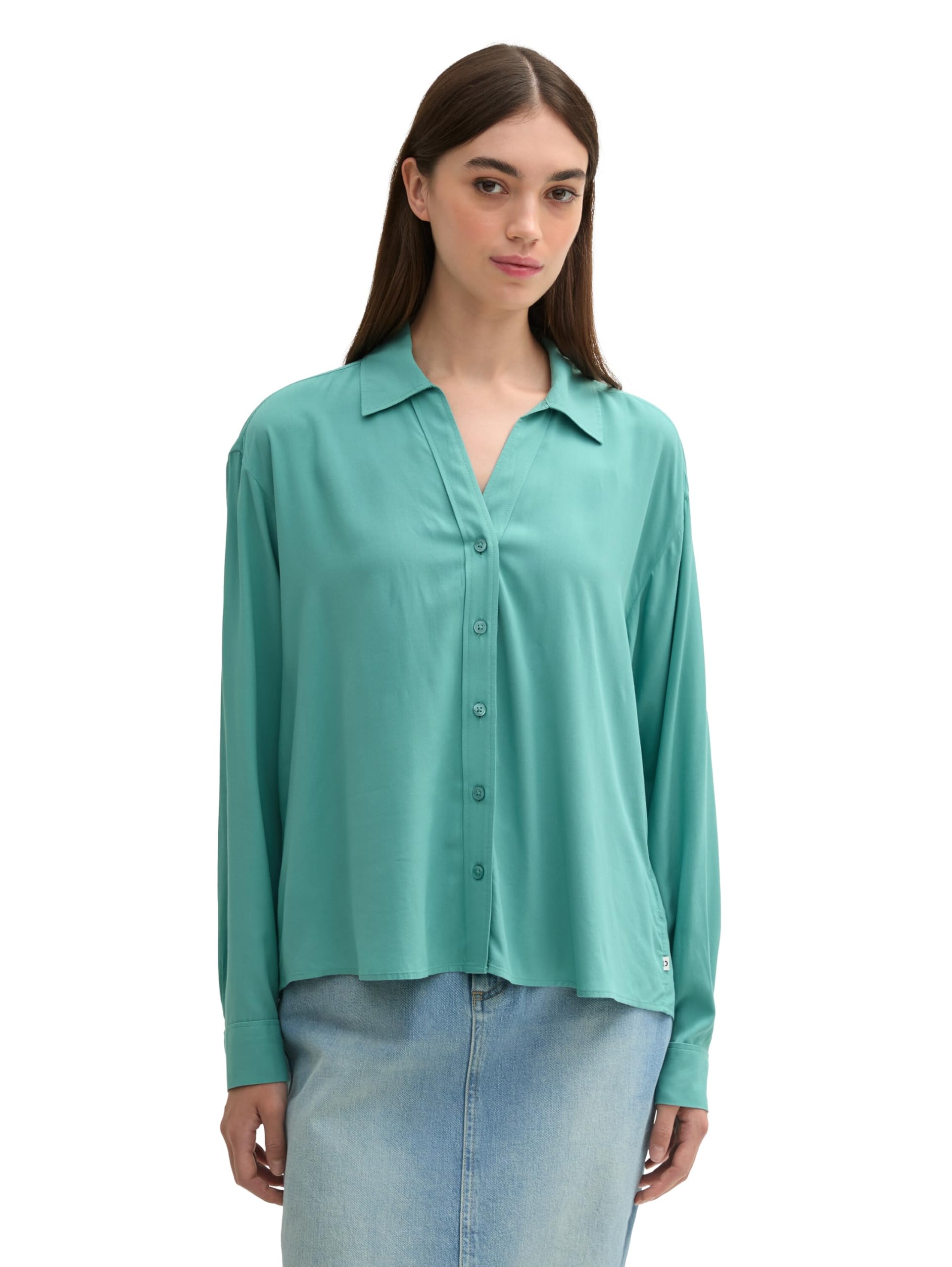 TOM TAILOR Denim Women's 1043141 Viscose Shirt Blouse, 34206 - Dark Pacific Teal, XS