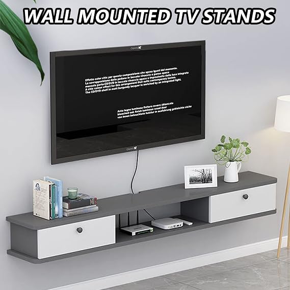 Floating Wall Tv Cabinet Floating TV Console TV Stand Cabinet, Wall Mounted TV Unit with Drawer, Wall Mounted Media Console Modern Floating Shelf TV Media Console Unit for Living Room, Bedroom,