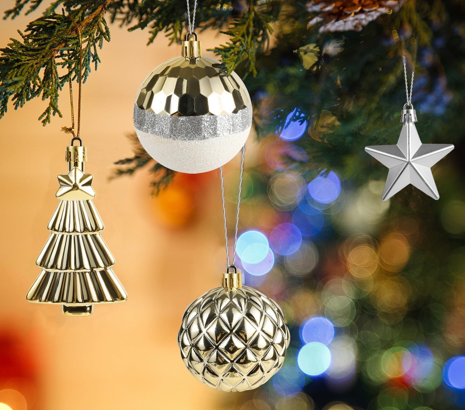 Christmas Ball Ornaments Set, 68 ct White Gold Elf Theme Xmas Assorted Ornament, Shatterproof Decorative Hanging Ball Ornament for Party Wedding Christmas Tree Decoration - Image 7