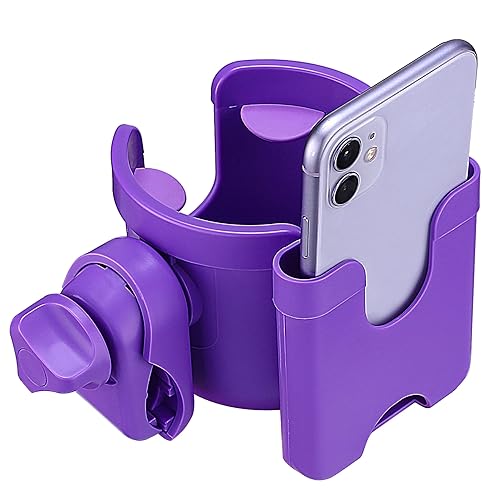 Suranew Soporte de taza ajustable para cochecito con soporte para teléfono para cochecito de bebé para miembros de la familia, morado