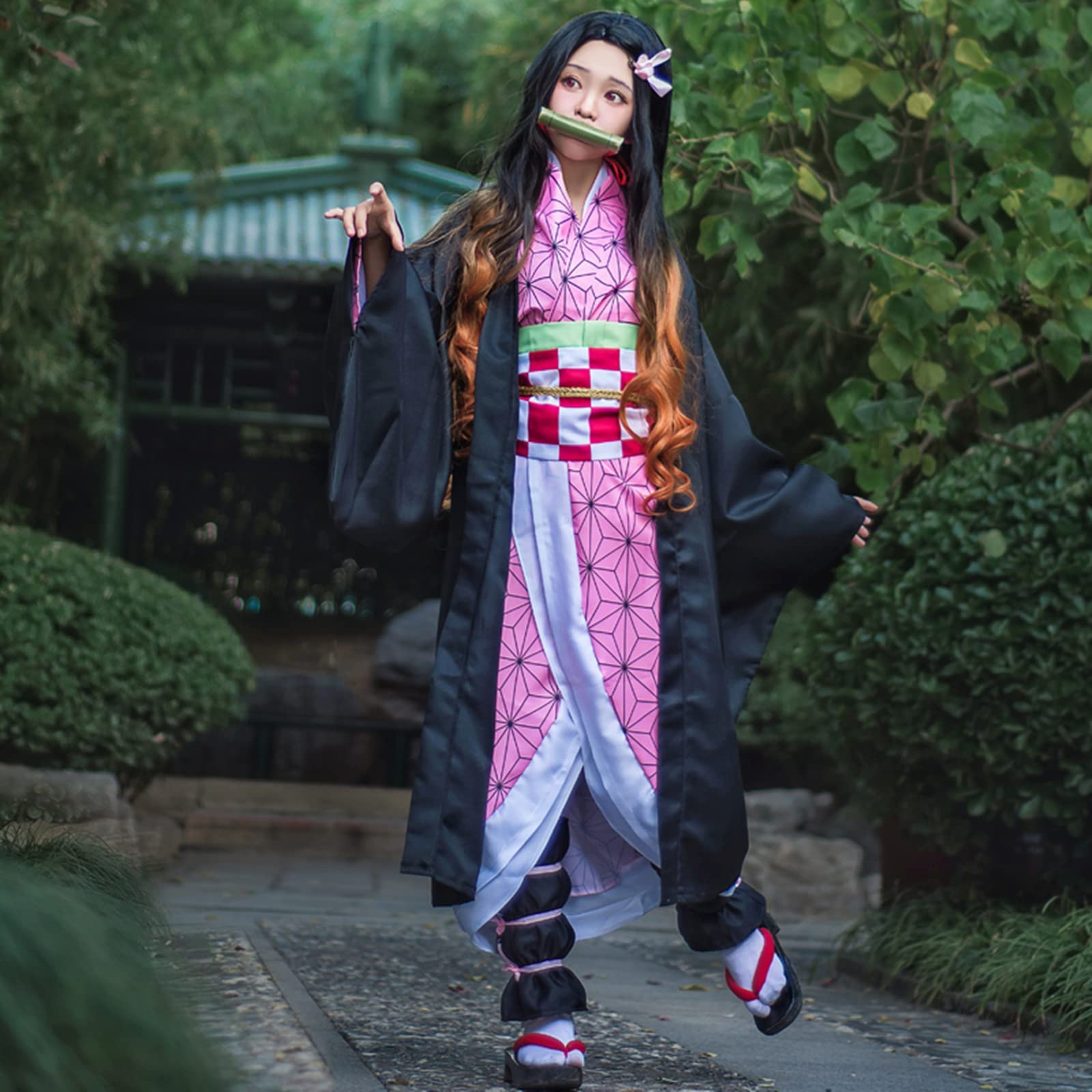 Buy Nezuko Kimono Cosplay Costume Set Girls, Demon Slayer Kamado Nezuko