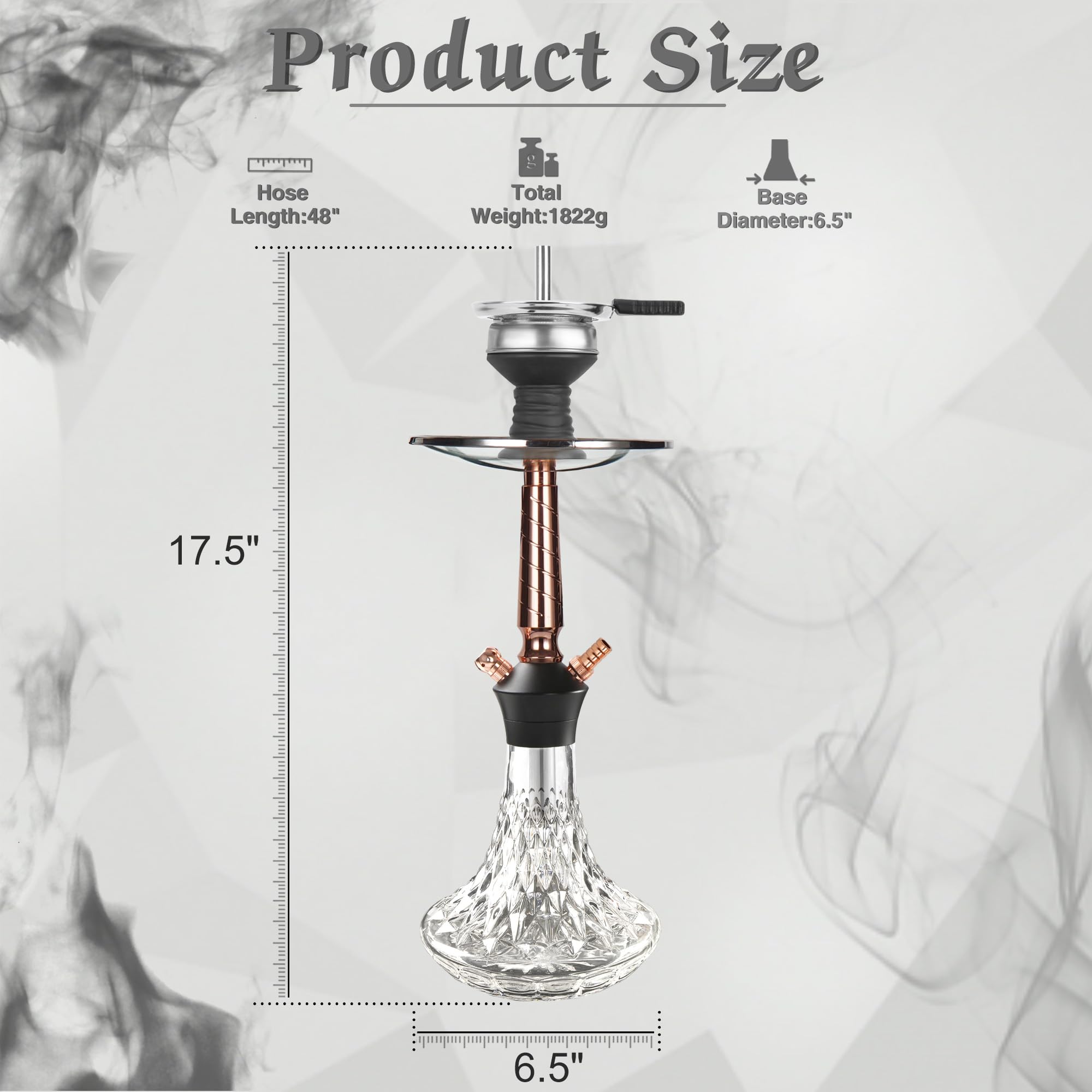 Glass Hookah Set completo con todo de aleación de aluminio Hookah Down Stem con difusor Manguera de silicona lavable Caucho Shisha Bowl Dispositivo de gestión de calor Pinzas de carbón
