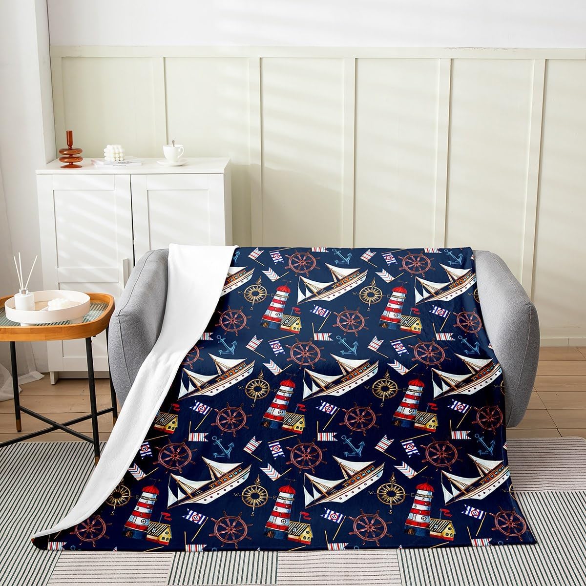 Cartoon Sailboat Flannel Fleece Throw Blanket Twin 60"x80