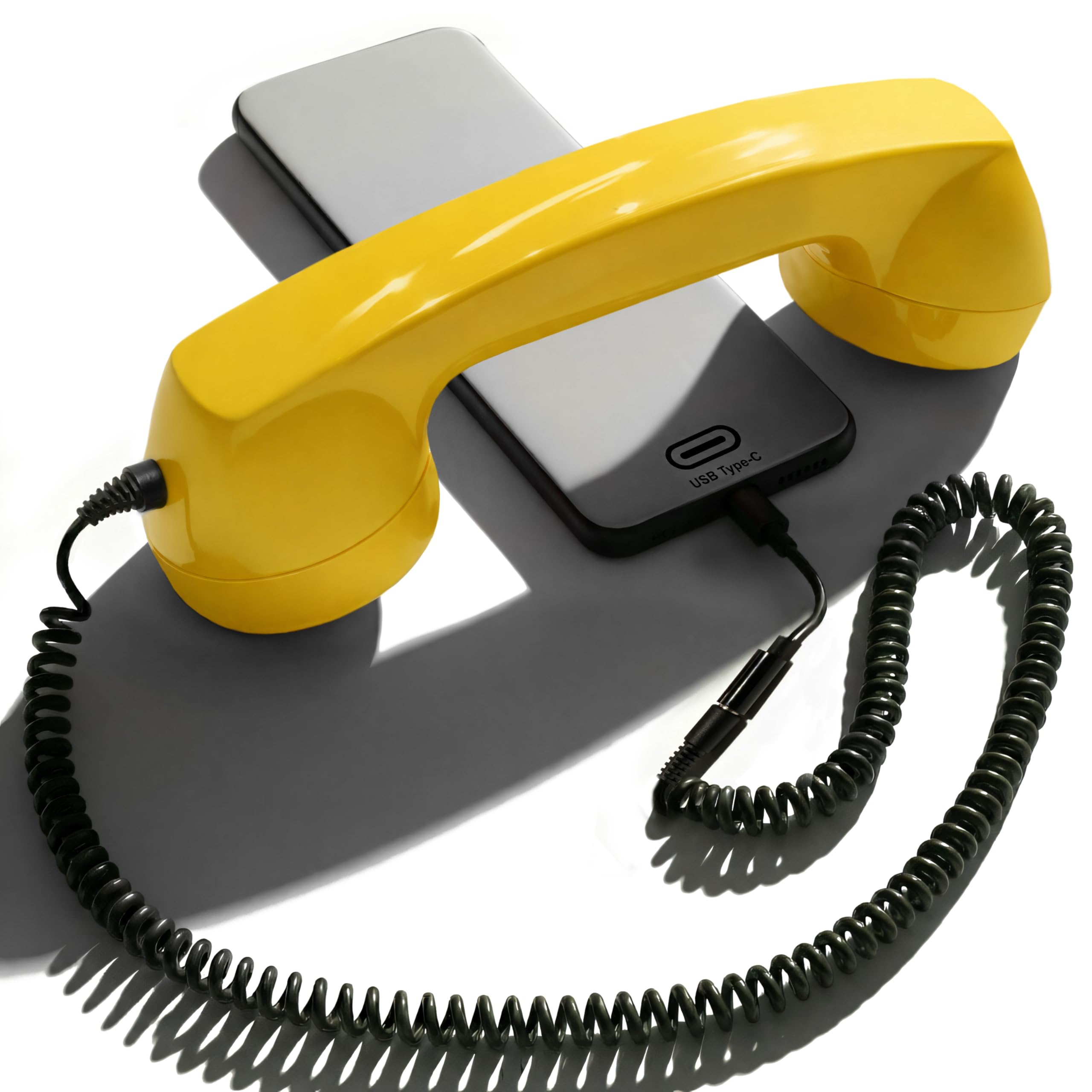 Opis 60s Micro: Auricular telefónico Retro y Vintage, Ideal para móvil. Adaptación a Auriculares Retro iPhone y Android con USB Amarillo
