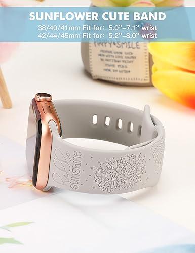 Miniatura 4 de Paquete de 3 correas de silicona grabadas con girasol compatibles con Apple Watch de 1.772 pulgadas, 1.732 pulgadas, 1.654 pulgadas, 1.732 pulgadas,