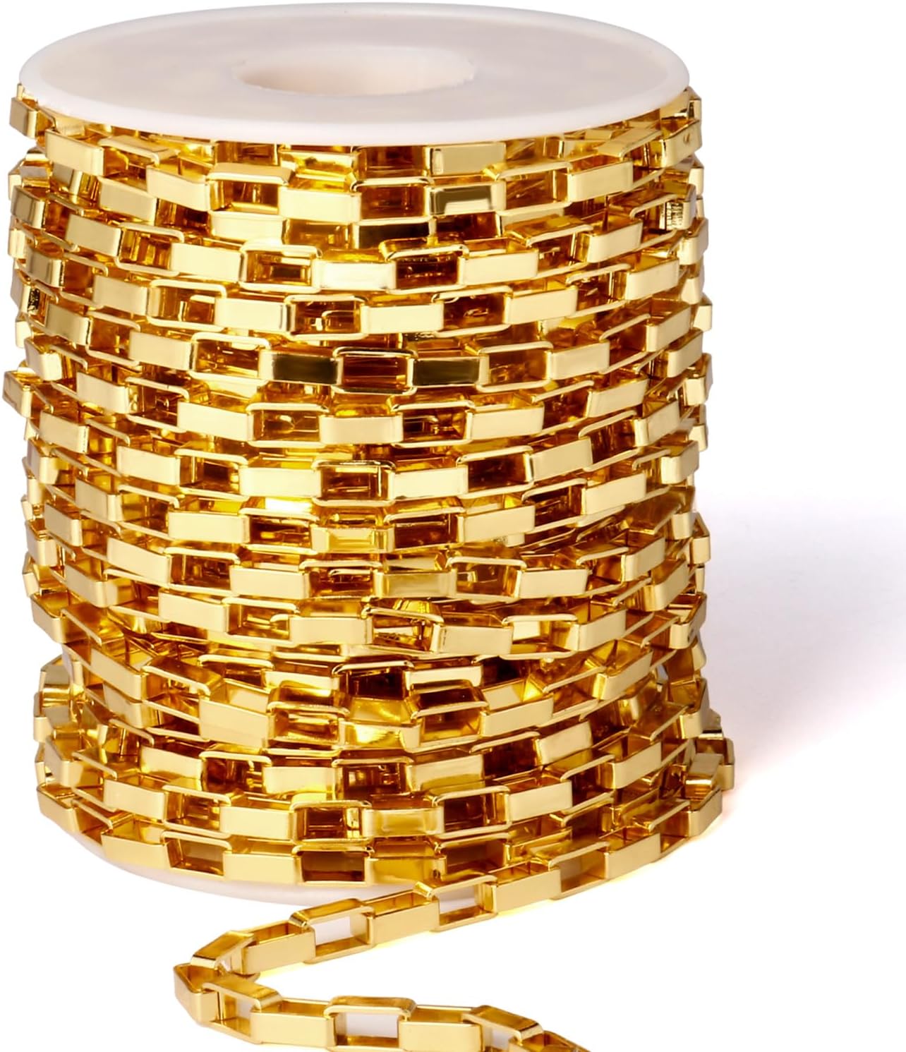 33FT 4mm 18K Gold Plated Box Chains Bulk Roll for Jewelry Making DIY Craft