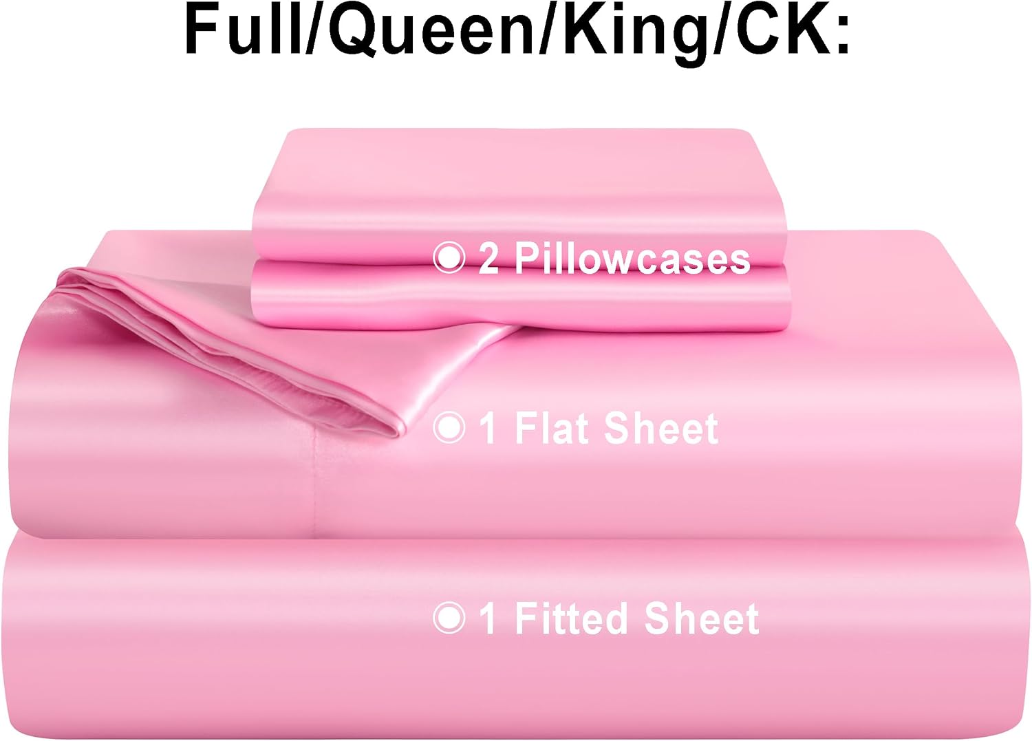 NTBAY Silk Satin King Sheet Set, 4-Piece Luxury and Soft Bedding Set Cooling Silky Sheets for Hair and Skin, Includes 2 Pillowcases, 1 Flat Sheet, 1 Fitted Sheet with Deep Pocket, Pink