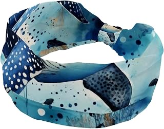 Ink Painting Sea Animals Whale Sharks Stretchy Headbands for Women, Non-Slip Hair Bands Fashion Sports Turban for Yoga Workout Daily Use