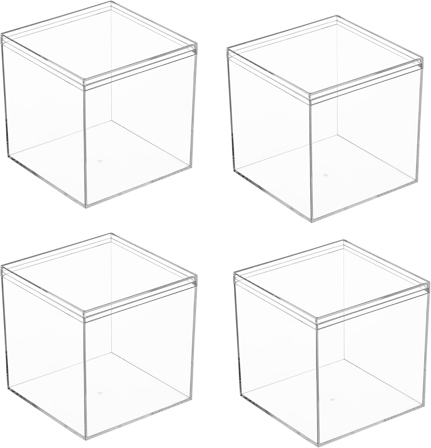 clear square acrylic boxes, 4 pack 4.7 x 4.7 x 4.7 inches acrylic cube containers with lid, plastic storage boxes for candy, cookies, coins, tea, cosmetics, jewelry and trinkets 4.7 x 4.7 x 4.7 inches clear (missing 1 box)