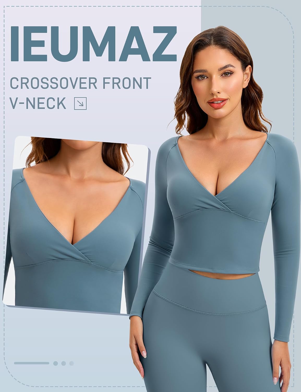 Ieumaz Workout Tops for Women Soft Long Sleeve V-Neck Top Crossover Front Gym Yoga Athletic Shirts with Built in Bra