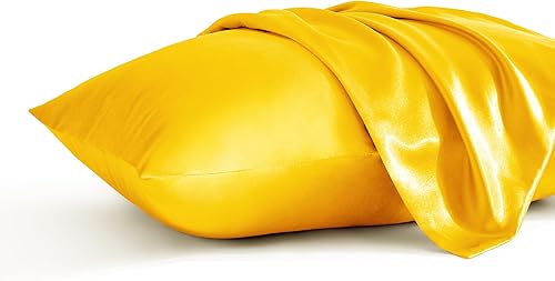 Vista 20 de BEDSUM Paquete de 2 fundas de almohada de satén de seda King para cabello y piel, suaves y lujosas, fundas de almohada con cierre de sobre, 20 x 36