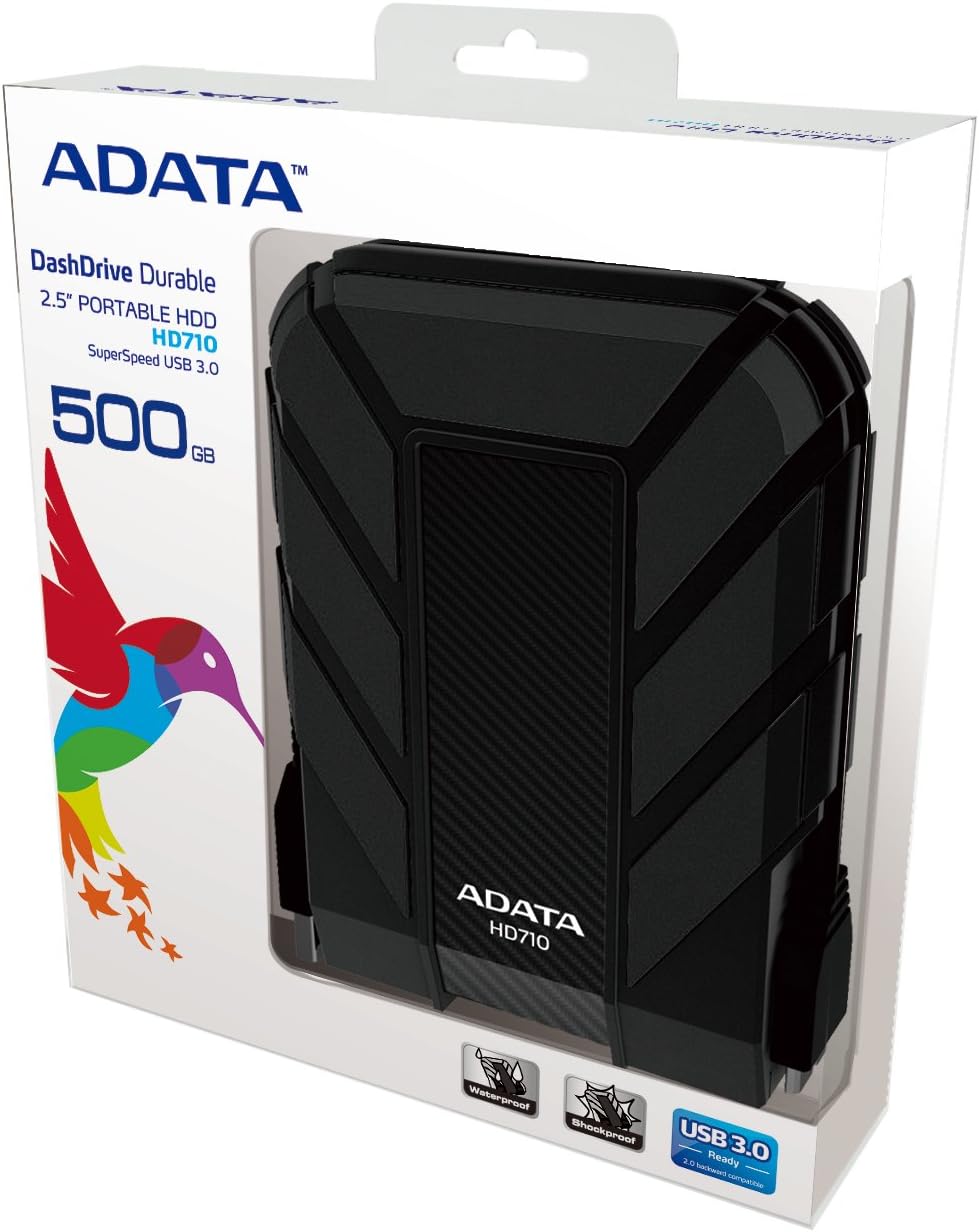 ADATA HD710 500GB USB 3.0 Waterproof/Dustproof/Shock-Resistant External Hard Drive, Yellow (AHD710-500GU3-CYL)