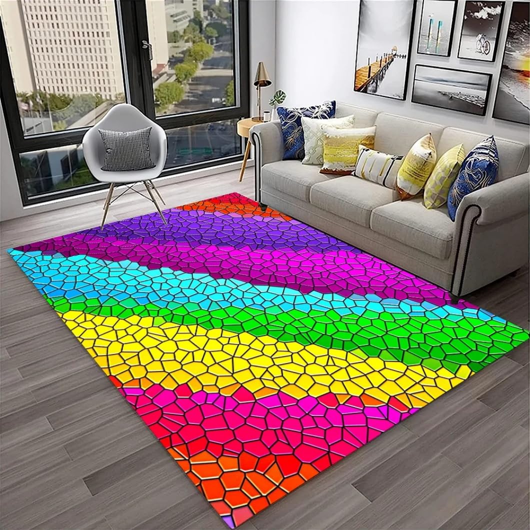 Tapis arc-en-ciel multicolore moderne lavable et confortable