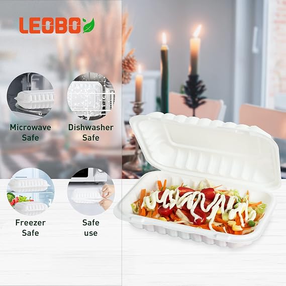 White Disposable Plates 9'' 150-pack and Clamshell Take Out Containers