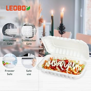 White Disposable Plates 9'' 150-pack and Clamshell Take Out Containers