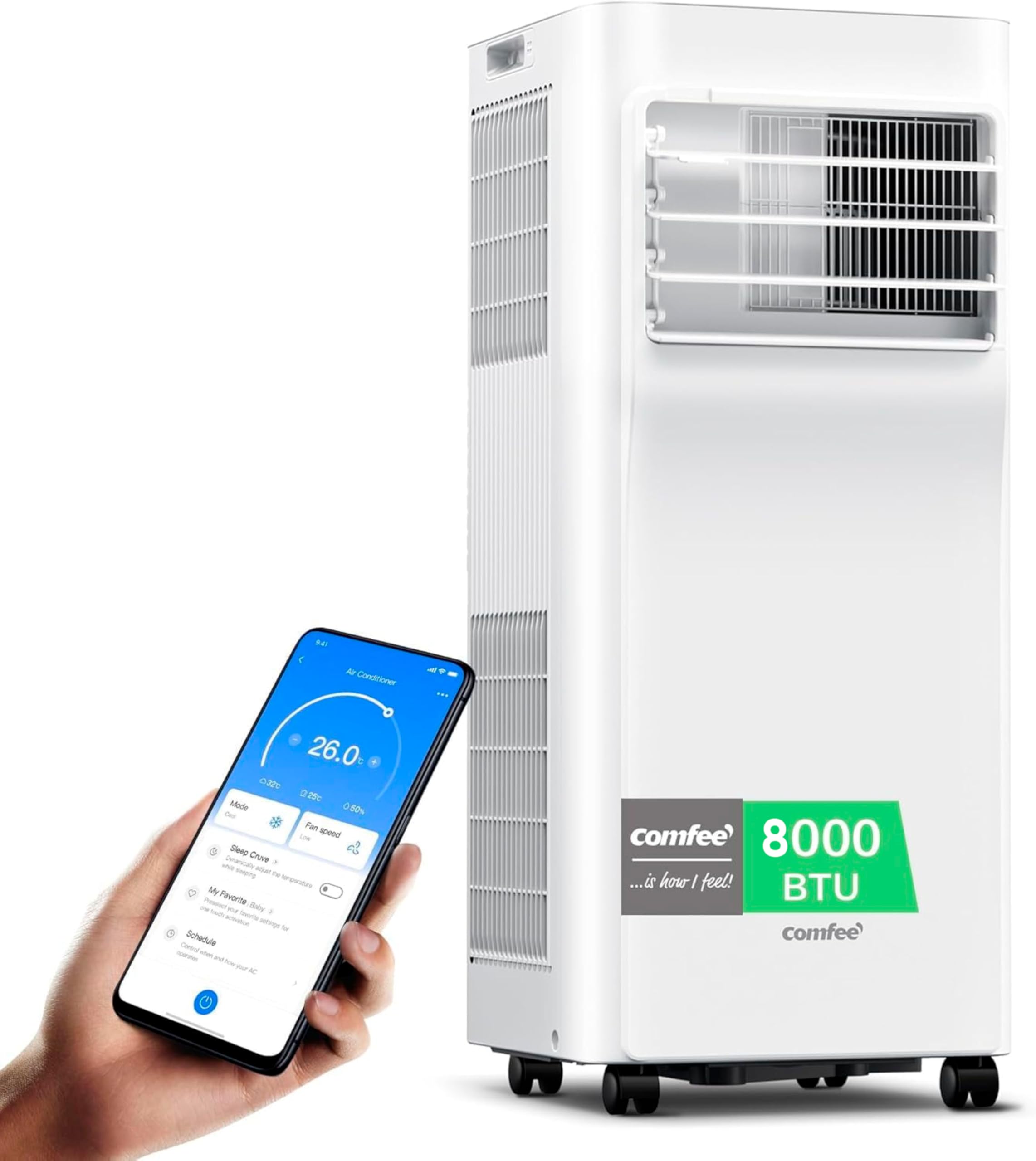 COMFEE Penguin Portable Air Conditioner 3 in 1 | 8000 BTU/2000 Refrigerators with App + Remote Control | Air Conditioner and Dehumidifier | Low Consumption | Follow Me Function | Includes Window Kit