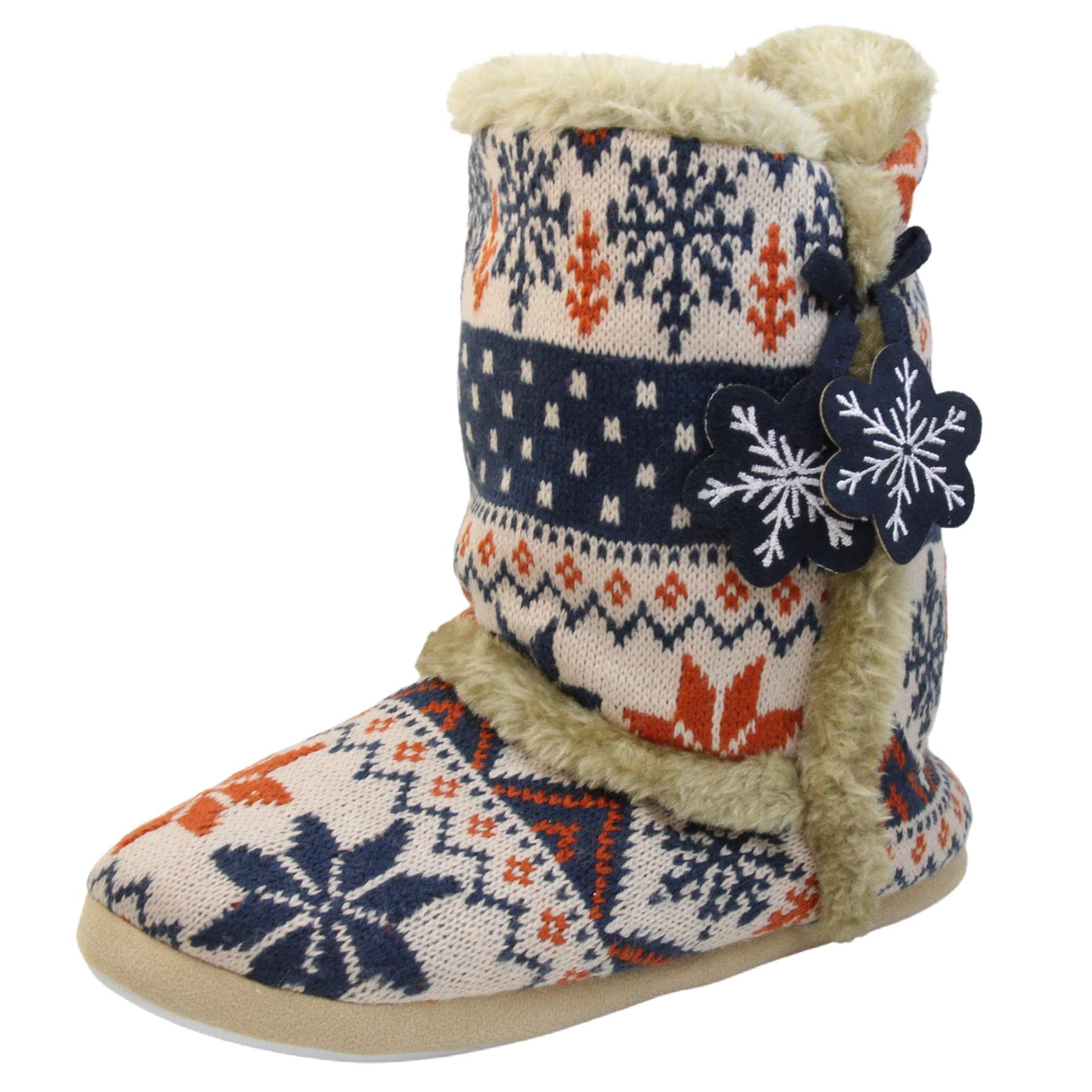 Footwear StudioDunlop Ladies Slippers Nordic Slippers Girls Comfy Warm Faux Fur Slipper Memory Foam Boot Slippers Women Bootie Scandinavian Slouch Bootees Fluffy Slippers House Shoes Womens Boot Slippers