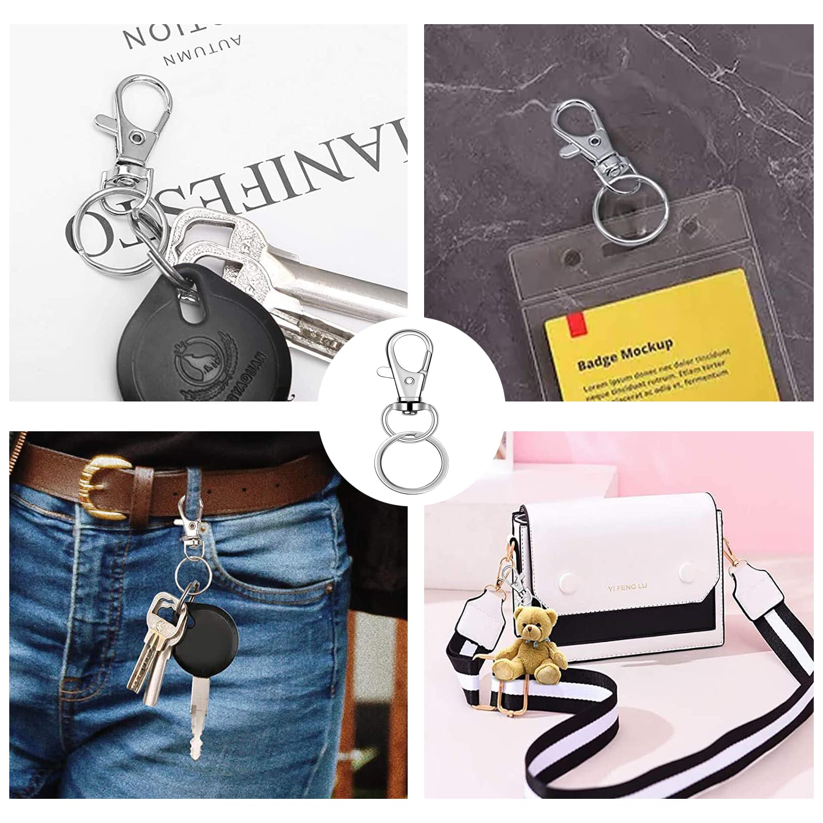 Argent) 10 Pièces Anneaux/Crochet Porte Clef,Porte-clés Rotatif