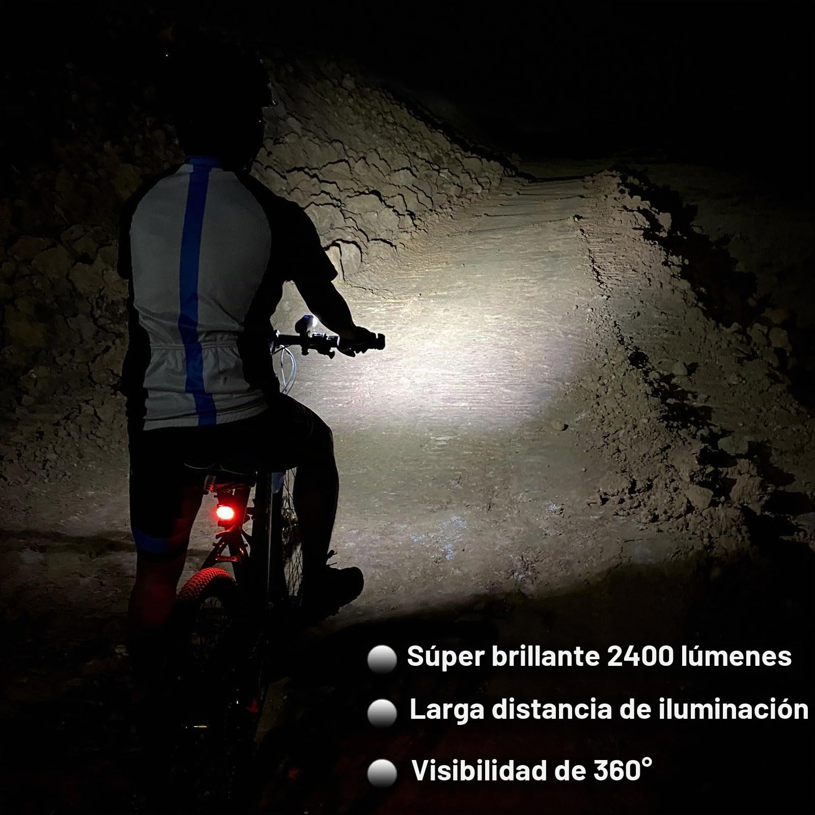 BIKIL Luces Bicicleta Delantera y Trasera y Soportes de Aluminio Luz Trasera Inteligente Luz Bicicleta Recargable USB C de 5000 mAh con indicador de Nivel de batería Linterna Bicicleta Potente led