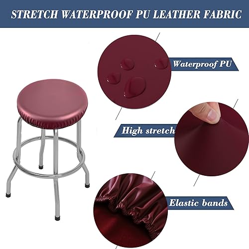 Miniatura 3 de Fundas de taburete redondas, paquete de 4 fundas elásticas impermeables de poliuretano redondas para taburetes de bar extraíbles, fundas de asiento