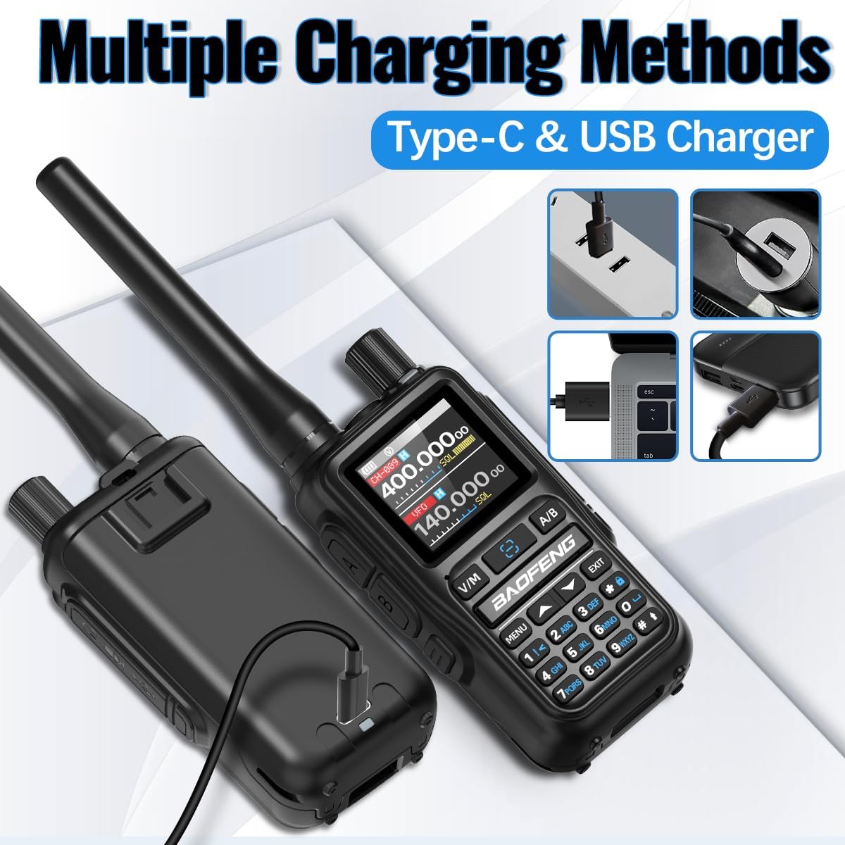 BAOFENG Radio UV-5R MINI Ham Radio Handheld UV5R Walkie Talkies Long Range Rechargeable Emergency NOAA Weather Two Way Radios APP Programming Dual PTT USB-C Charger for Hiking Survival Gear,2 Pack