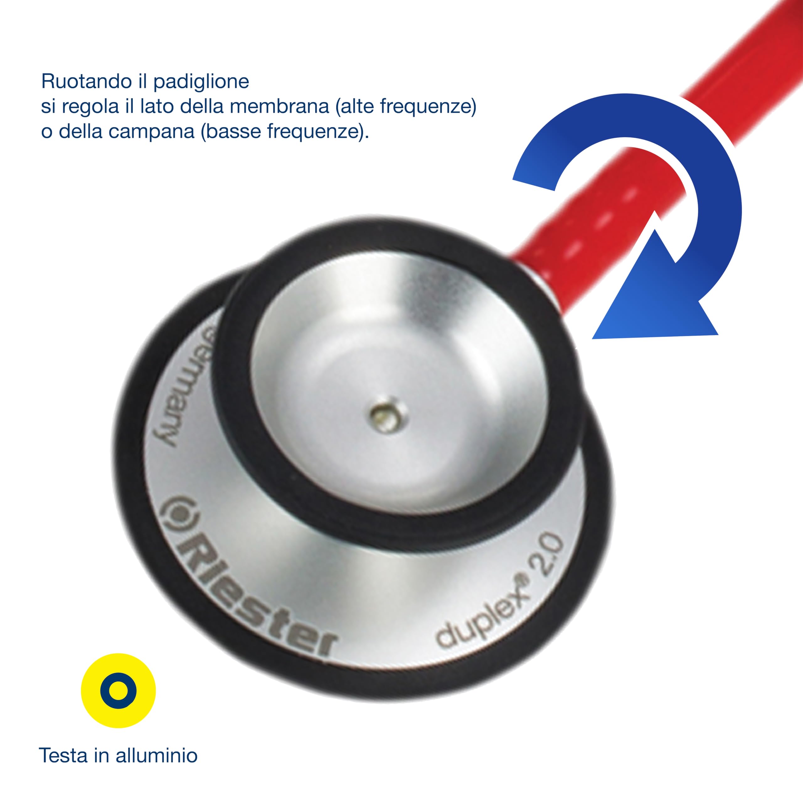 Riester - Estetoscopio Duplex 2.0, alto rendimiento acústico, con placa por nombre, aceitunas de repuesto y membrana, acero inoxidable, para adultos, rojo, 32336