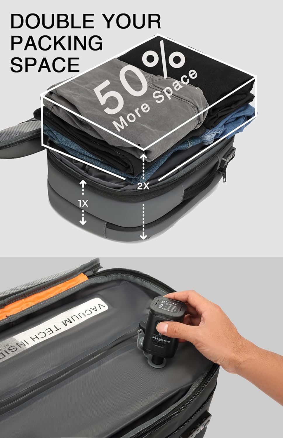 Vacuum Seal Travel Backpack 45L with Pump - Expandable Air Compression System, Water-Resistant Business TSA Lock, Laptop Backpack, Carry-On Suitcase Luggage, Gifts for Men