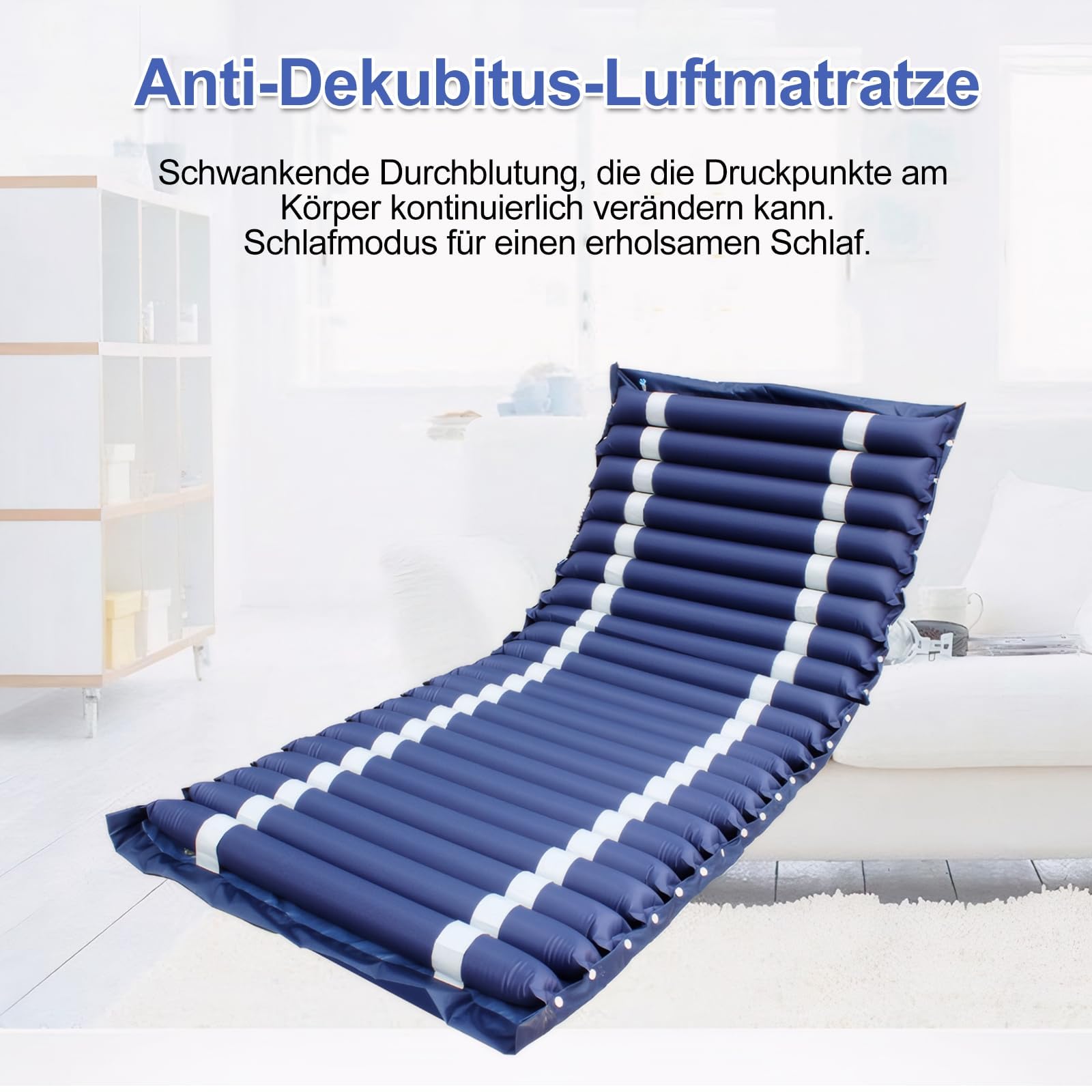 Colchón antiescaras con células de aire alternas, colchón antiescaras de grado I, incluye bomba, tiras de aire extraíbles, para hospital, hogar, cama médica (200 x 90 cm)