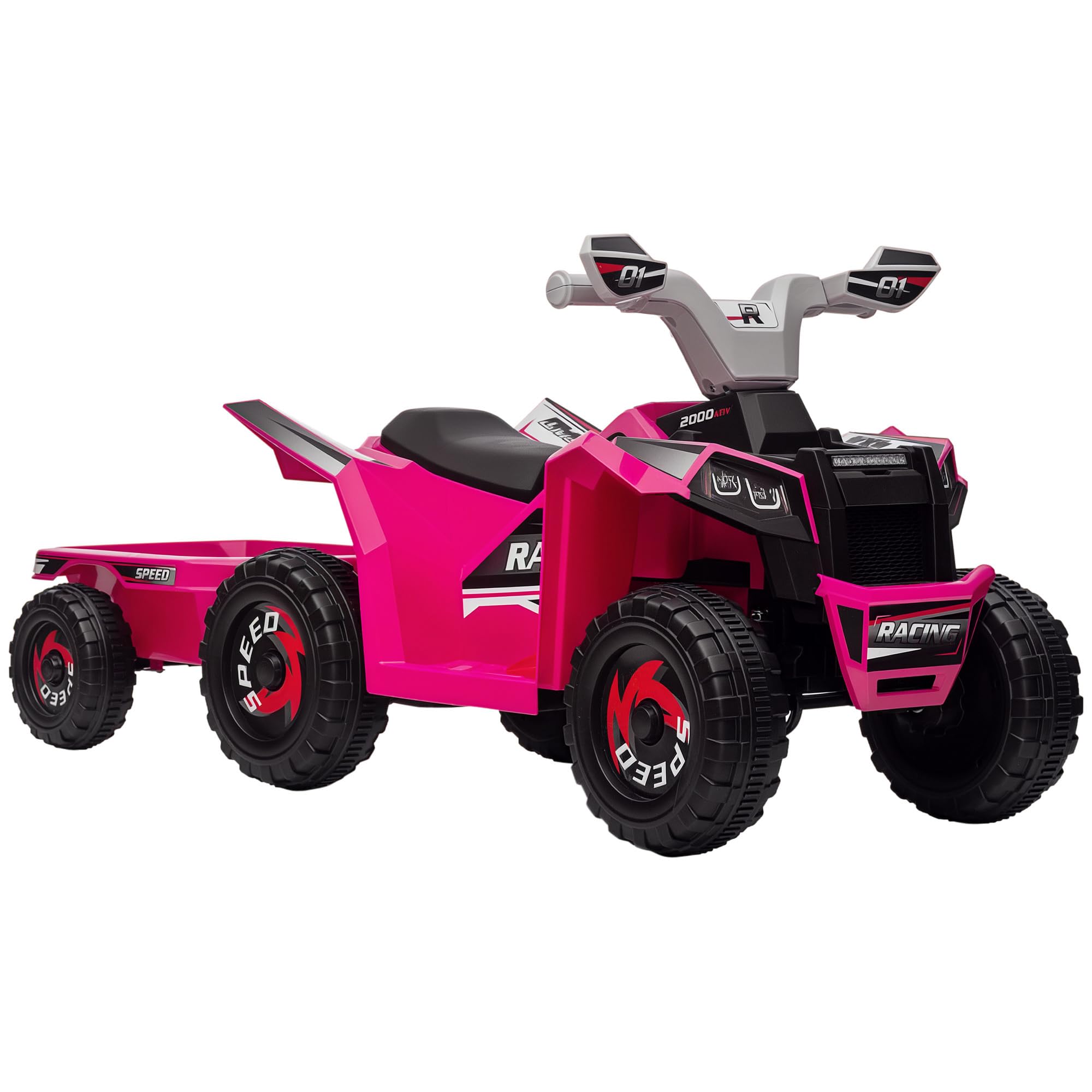 HOMCOM Electric Quad Bike, 6V Kids Ride On All-Terrain with Back Trailer for Ages 18-36 Months - Pink โ image 1