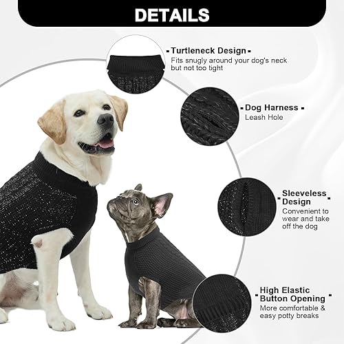 Miniatura 3 de Suéteres de punto trenzado para perros pequeños, medianos y grandes con hilo reflectante para otoño e invierno, ropa suave y cálida para perros de