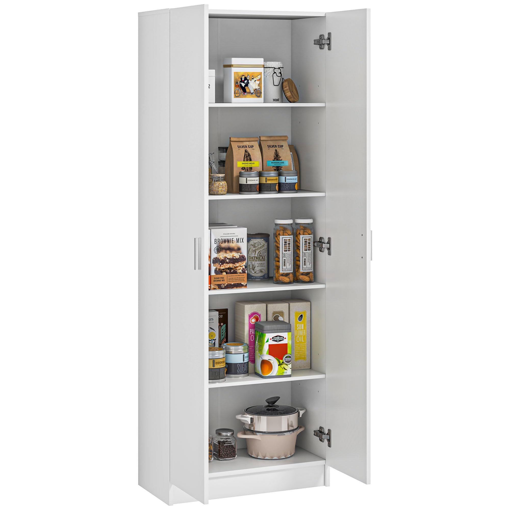 HOMCOM Armadio Multiuso con Ante Battenti, 5 Ripiani e 3 Livelli Regolabili, Mobiletto Multiuso Credenza in Legno Truciolato per Cucina, Scarpe, Ingresso, Camera da Letto Bagno, 60x31.5x165 cm, Bianco