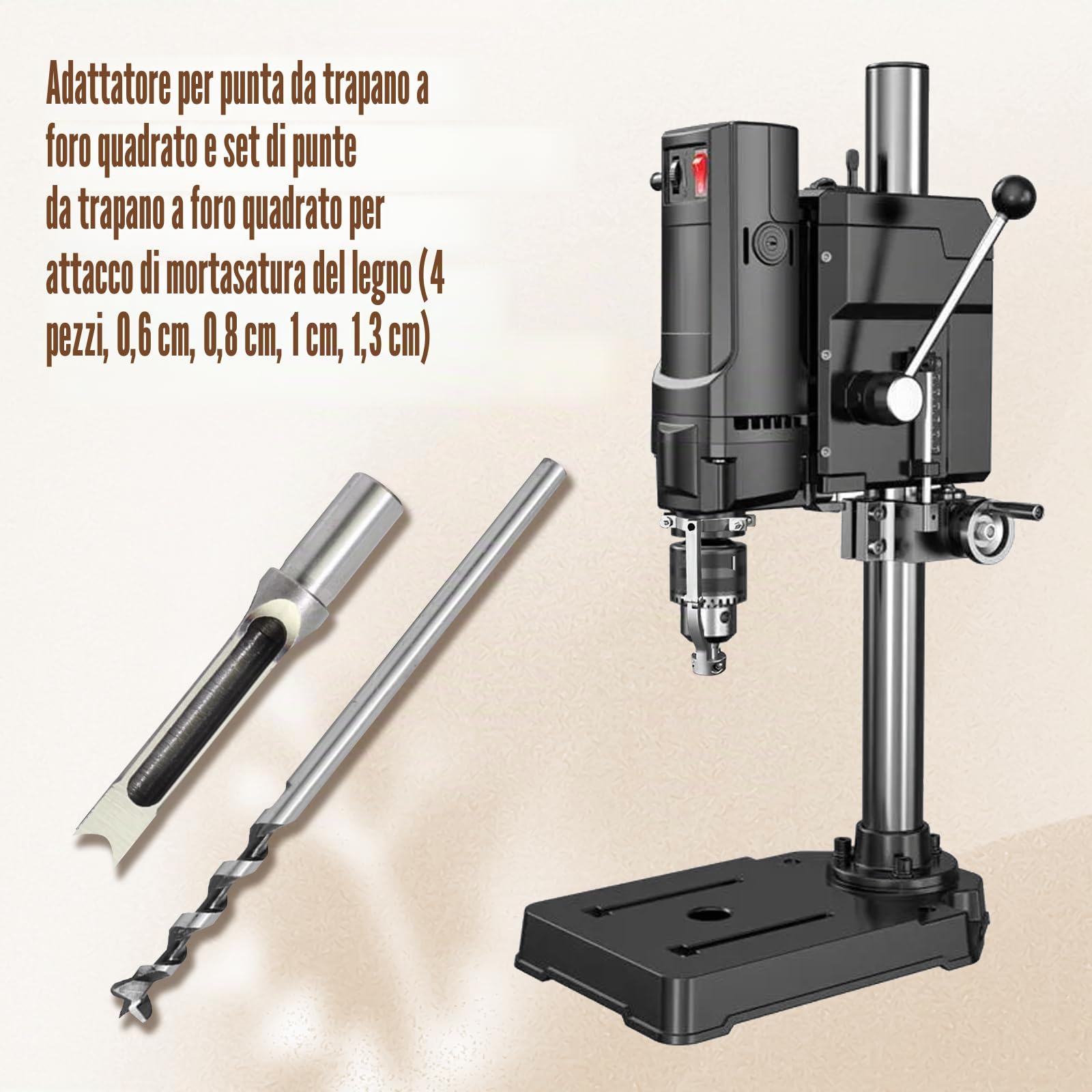 Set di punte per trapano quadrate, lavorazione del legno HSS, scalpello per scanalature, punte svasate, set di punte per trapano con adattatore, 6,4 mm, 8 mm, 9,5 mm, 12,7 mm