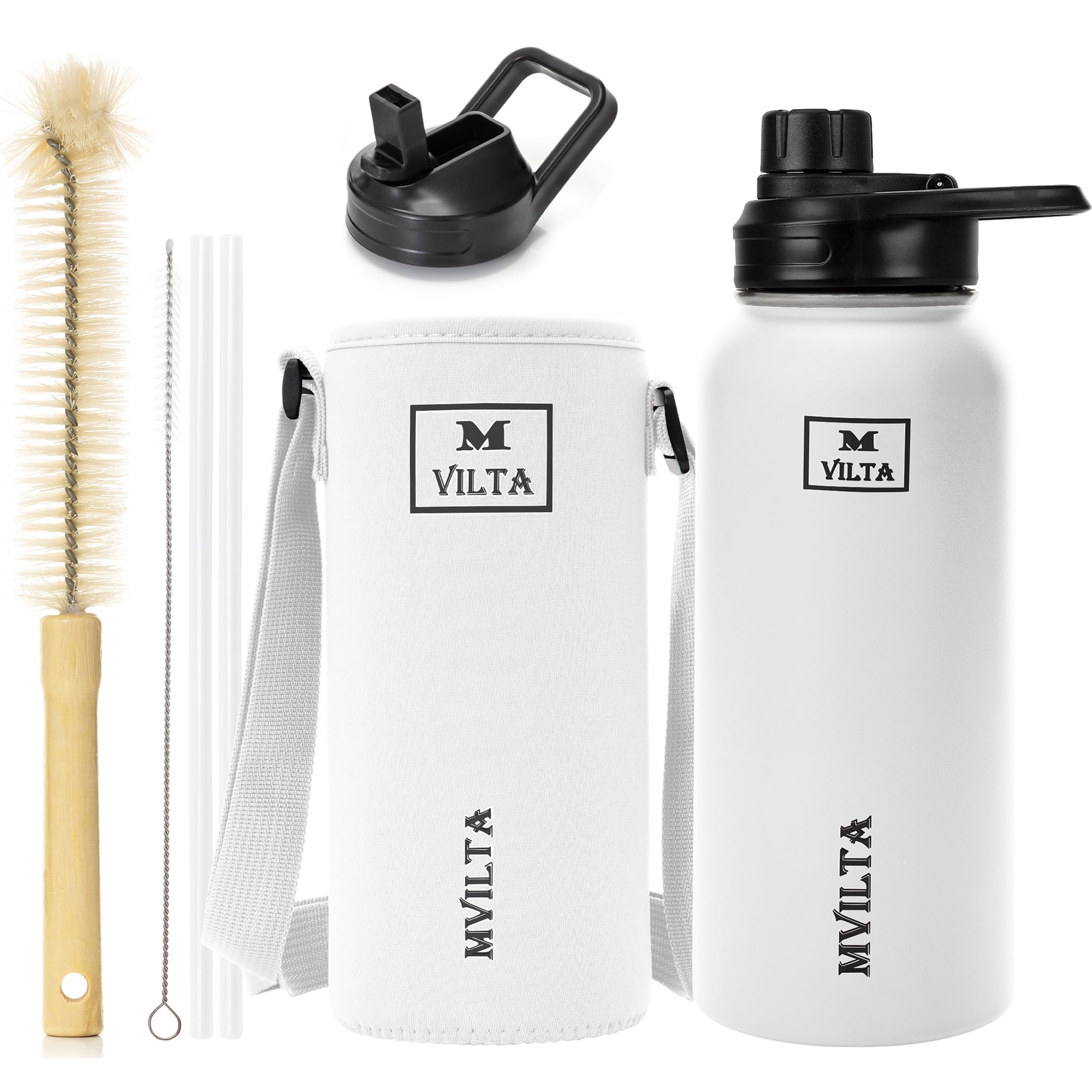 Mvilta Insulated Stainless Steel Water Bottle-Double-Walled Vacuum Reusable Sports Water Bottle With Free Bottle Accessories - Ice: Up to 24 Hrs. Hot: