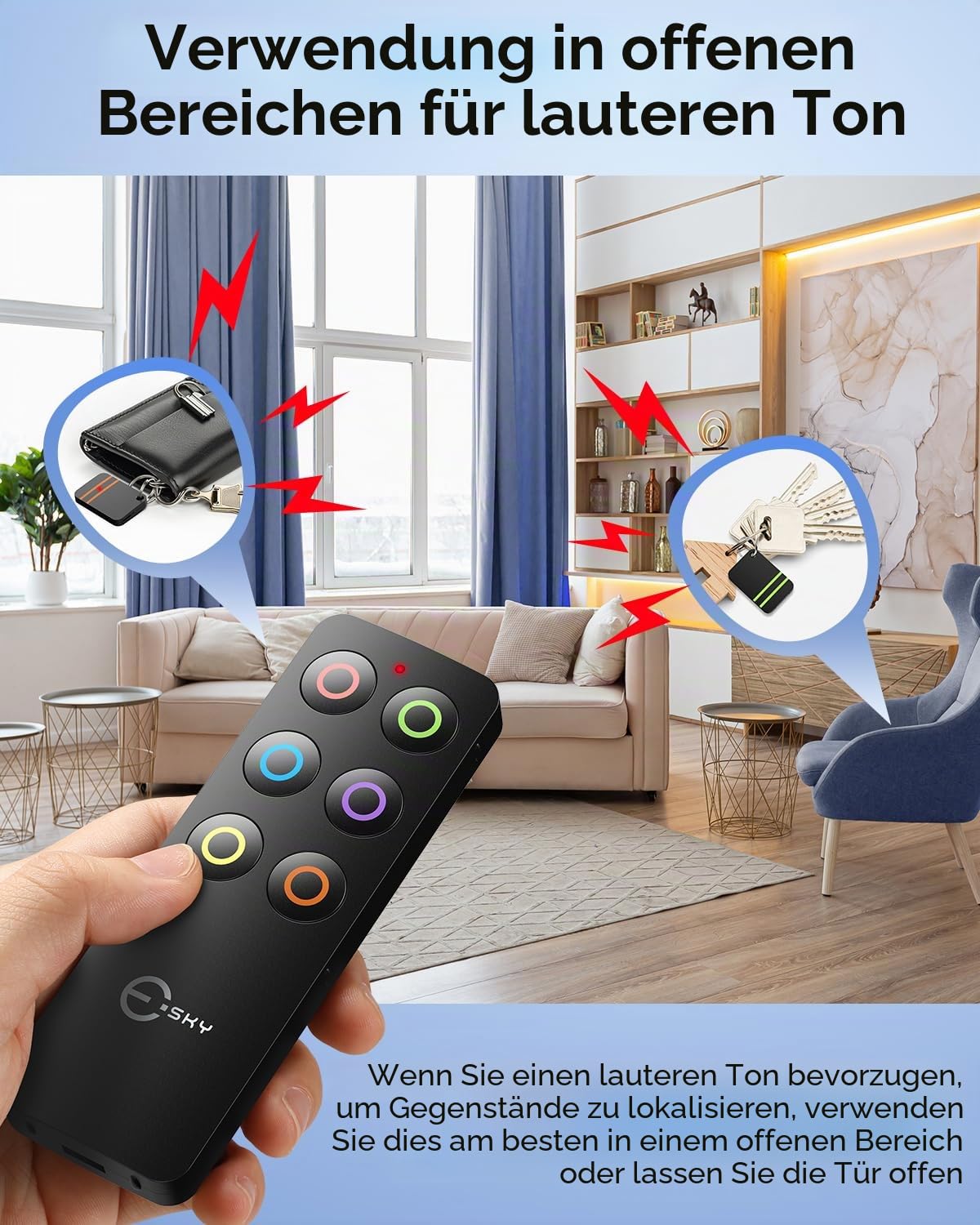 Esky Schlüsselfinder, Key Finder Schlüsselfinder Pfeifen mit 6 Empfängern Schlüsselpiepser Schlüsselsucher für Schlüssel, Brieftasche, Telefon und Haustier-Tracker Geschenke für Eltern