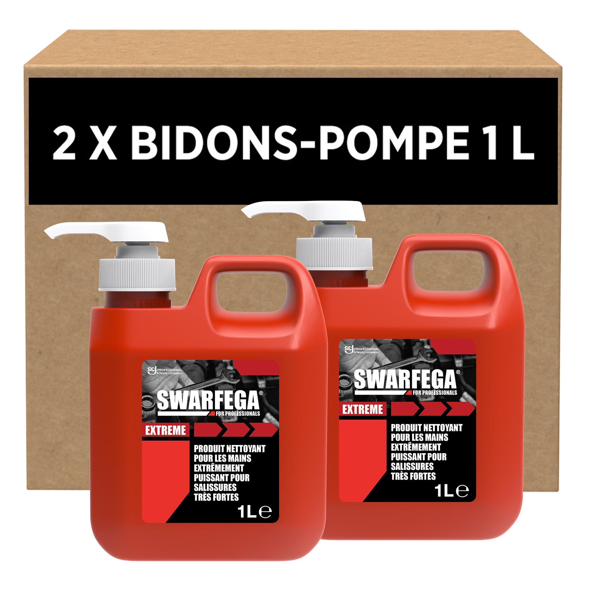 Swarfega Extreme 1L x2 – Nettoyant Mains Ultra Puissant, Élimine Huile, Graisse, Goudron & Saleté Industrielle, sans Solvant, Particules Non Abrasives – Pour Usage Professionnel