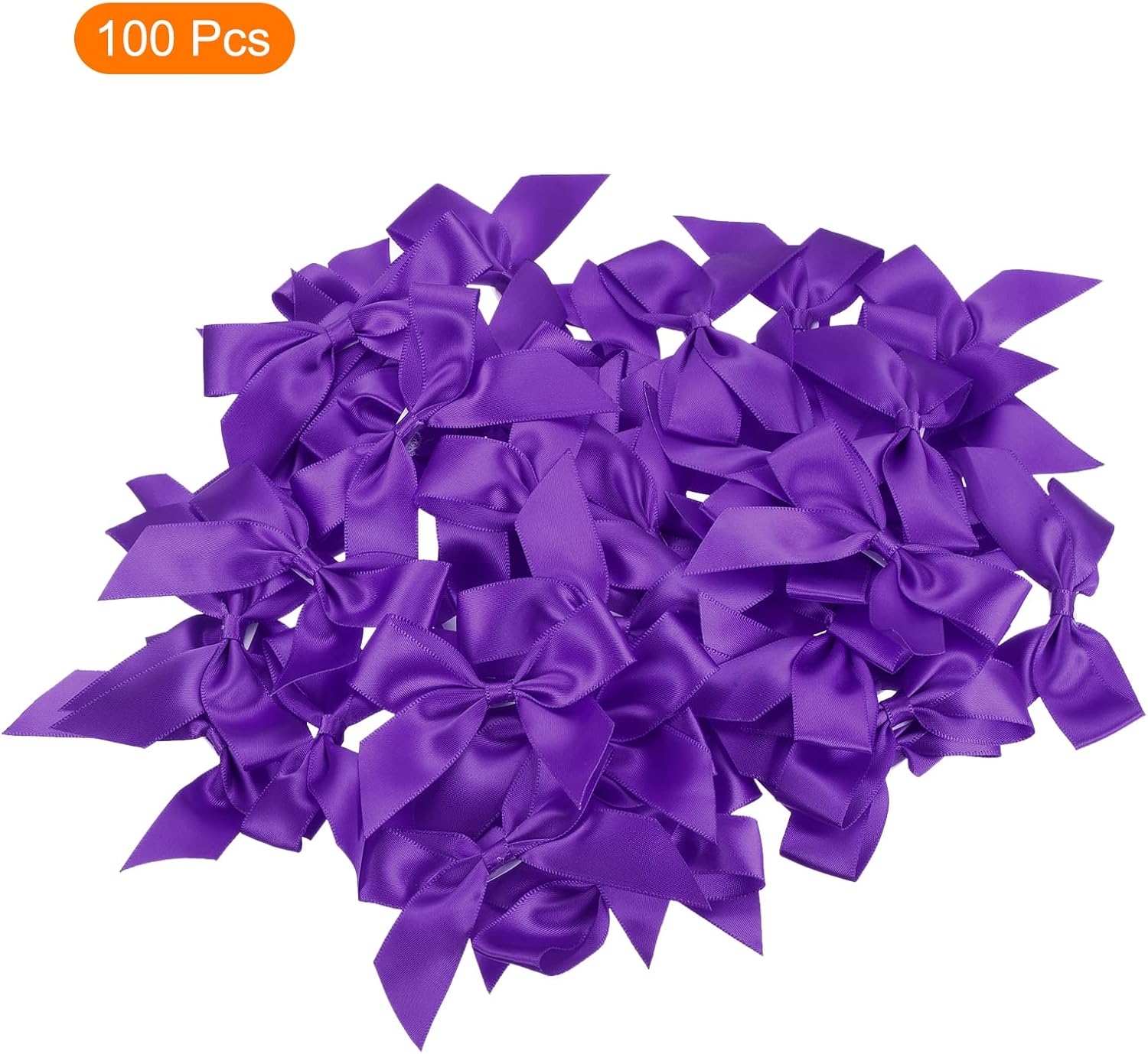 MECCANIXITY 100Pcs Mini Ribbon Bow 2.5" Mini Fabric Satin Ribbon Flower Bows for Craft DIY Sewing Wedding Birthday Party Deep Purple