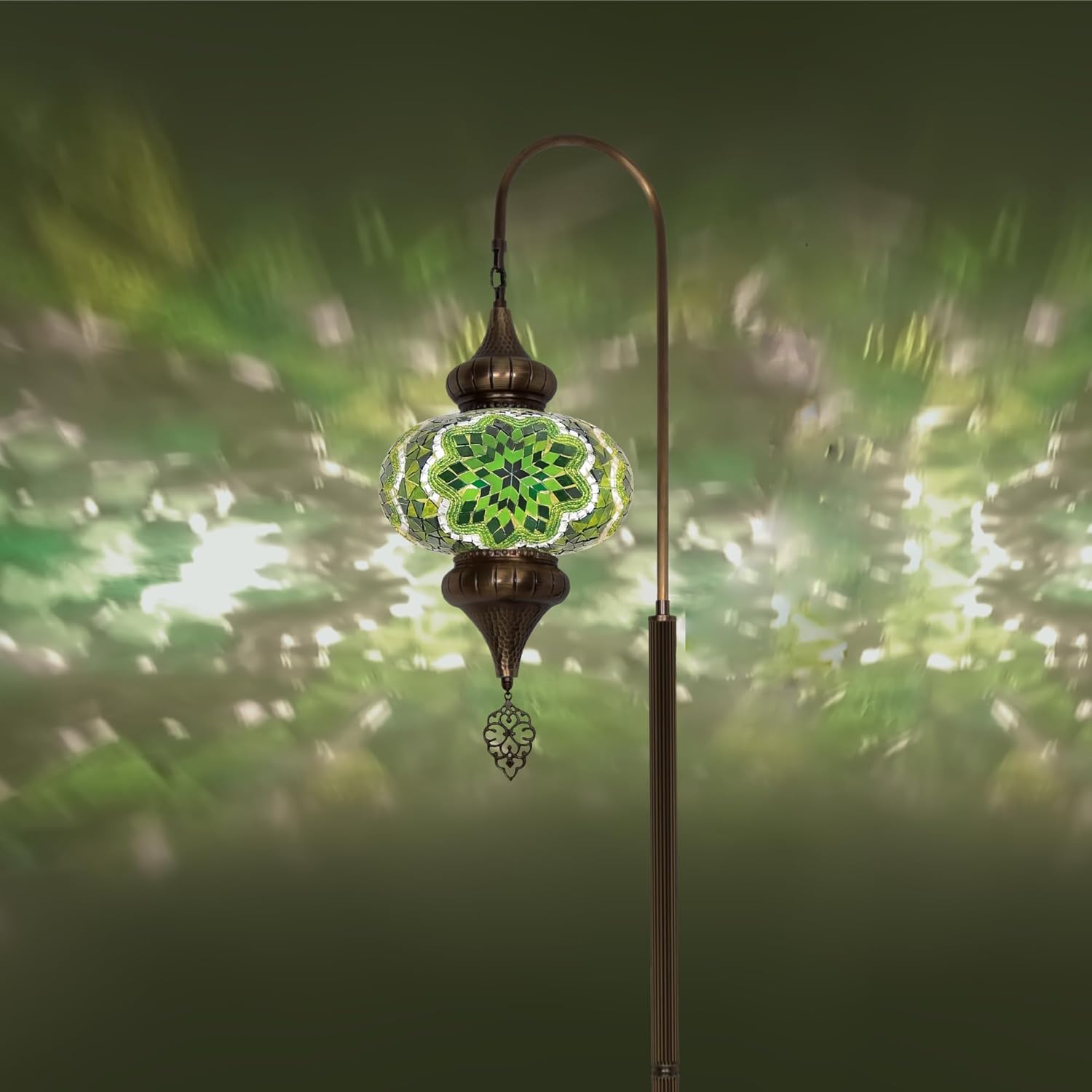 Enchanting Turkish Mosaic Floor Lamp - Moroccan Swan Neck Design, Stunning Colorful Floor Lamp for Living Room, Exquisite Turkish and Moroccan Lamp Collection (Green Flower)