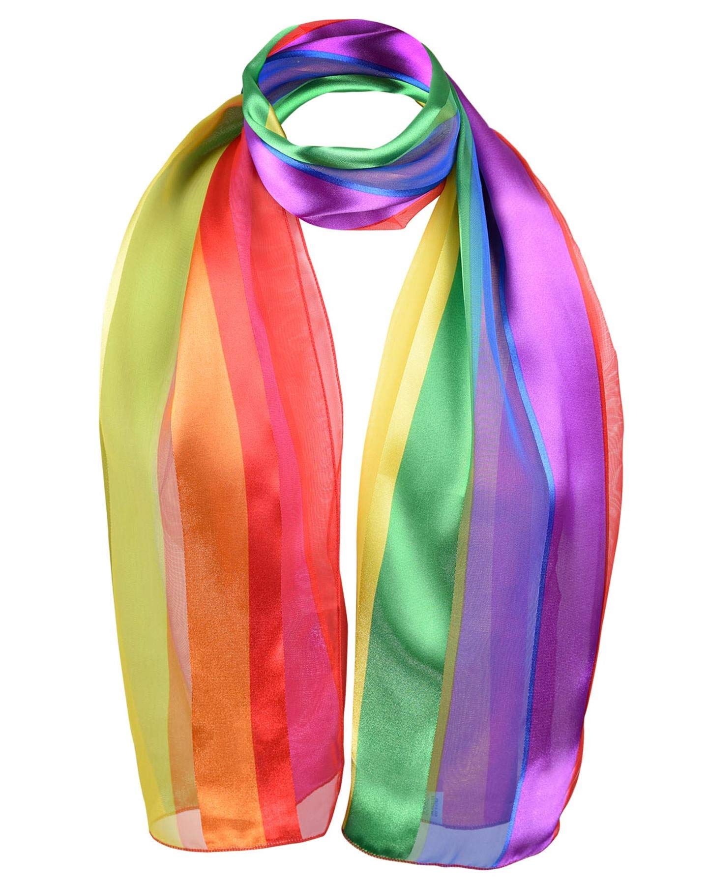 Basic Sense Vibrant Rainbow Stripe Satin Scarf: Lightweight LGBTQ Parade & Celebrations Accessory