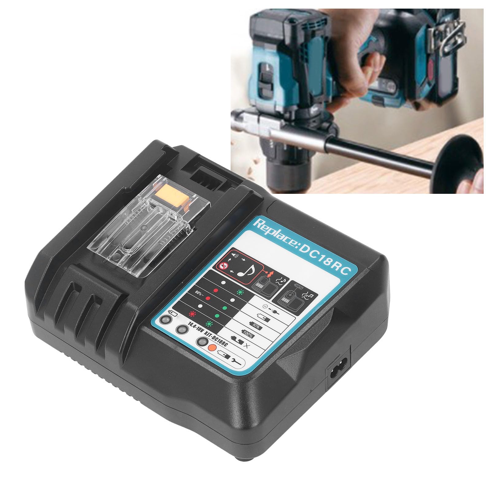 Cargador de Batería de Iones de Litio, 100-240V Profesional DC18RC 18V Cargador de Batería Protección Múltiple para BL1860 para BL1850 para BL1815 (Enchufe de la UE)
