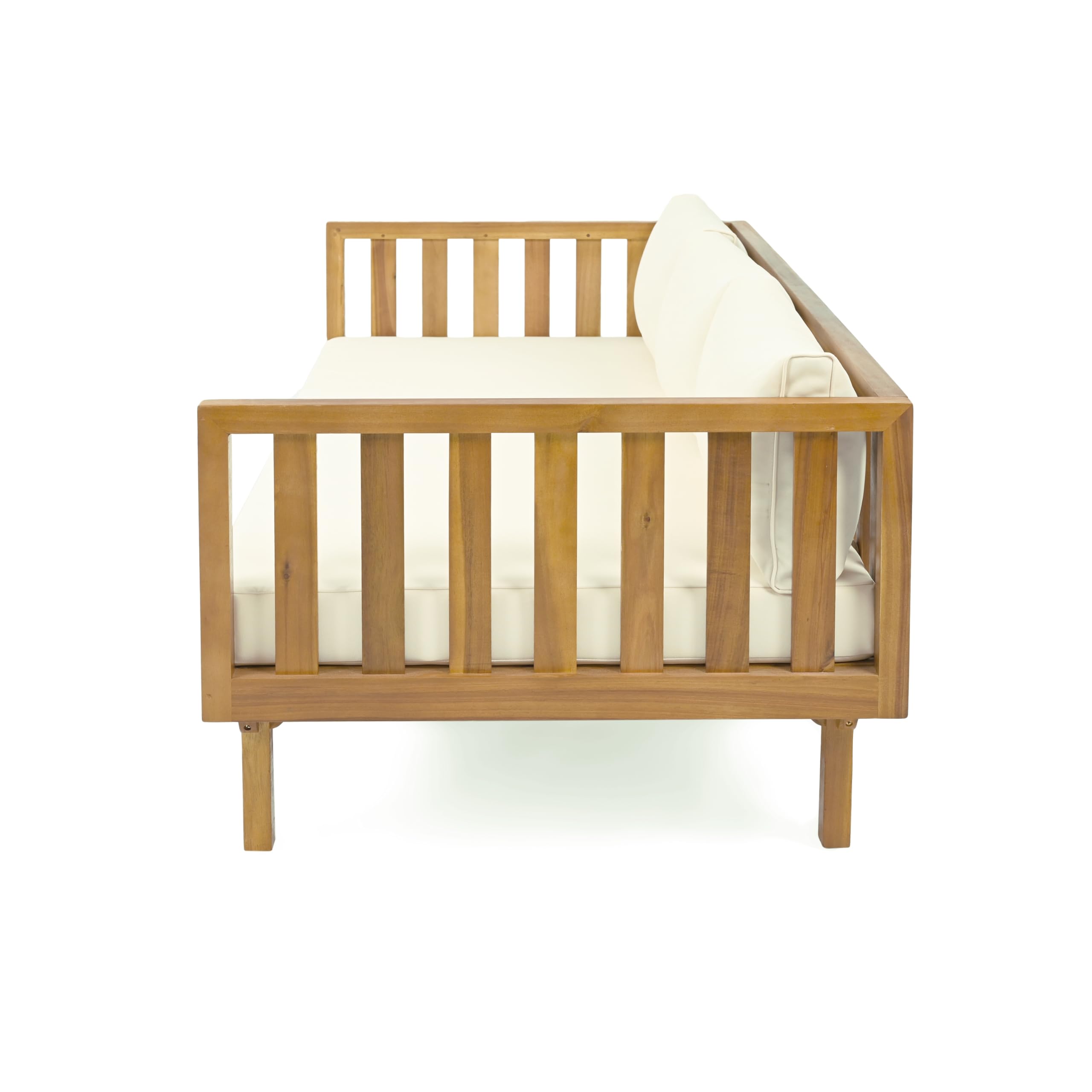 Claremont - Sofá cama de madera de acacia para exteriores de 3 plazas con tela resistente al agua y cojines extraíbles, sofá junto a la piscina con reposabrazos y respaldo de 8