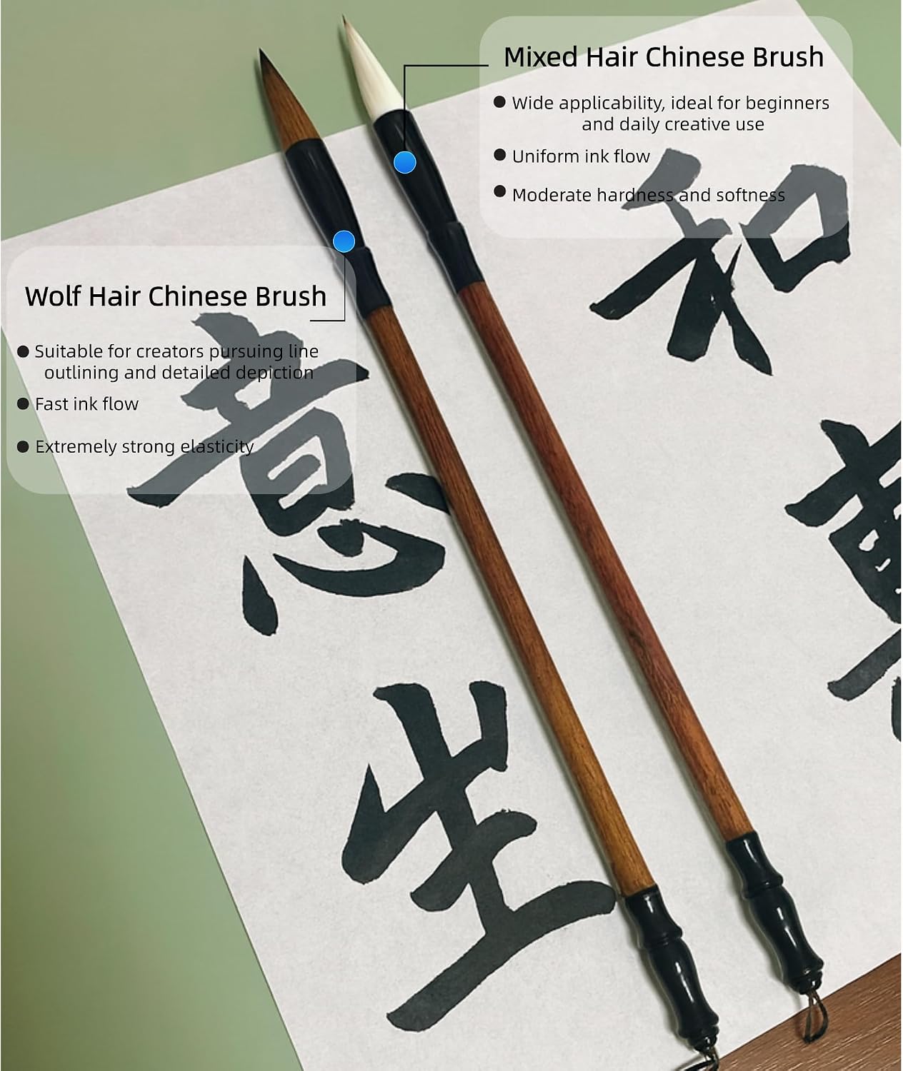 Ellkee 3 Pcs Reusable Chinese Calligraphy Water Writing Cloth, 5 Items Inkless Calligraphy Practice Paper Set with 2 Brushes, Water-Based Writing Cloth for Beginners
