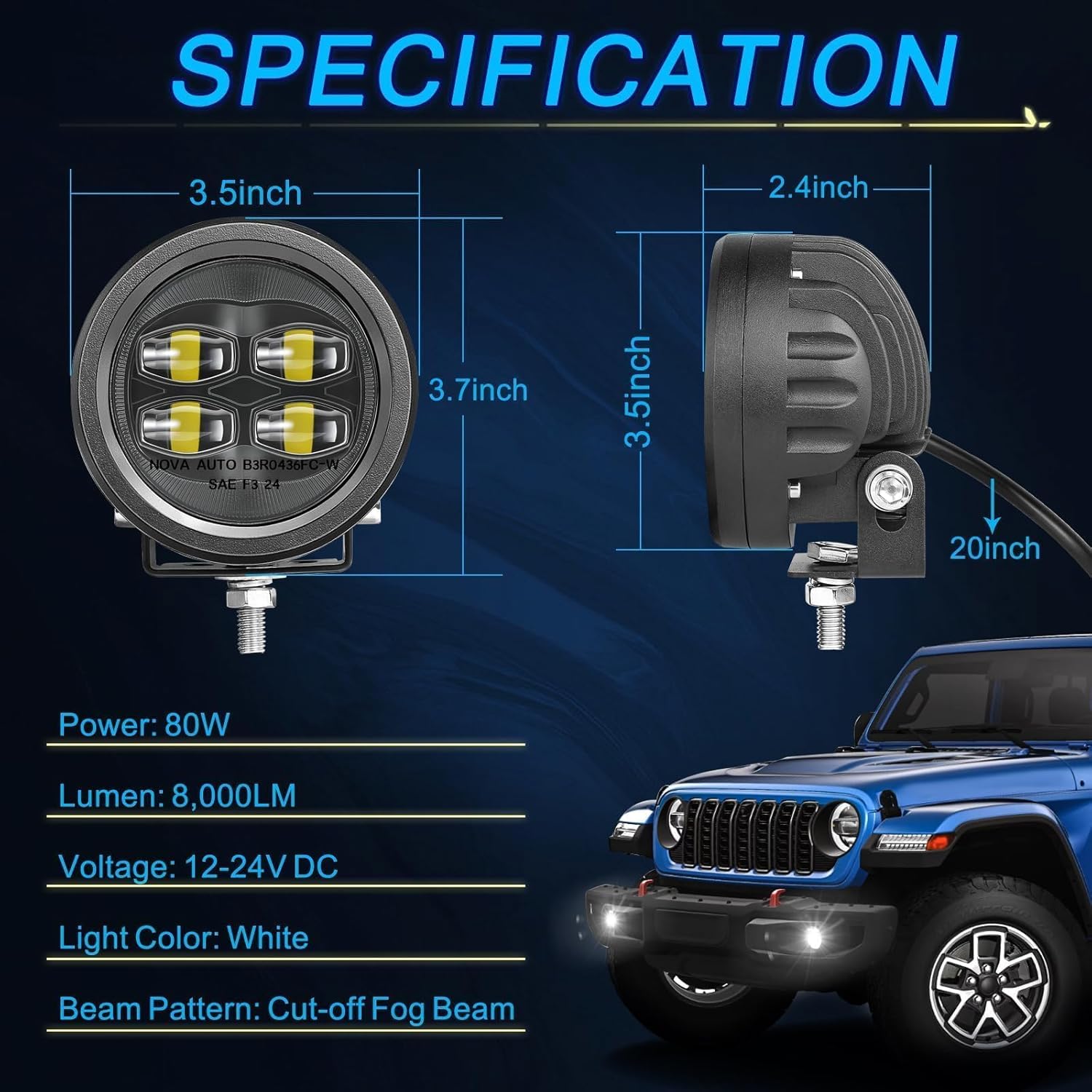 SAE LED Fog Lights, ACEC SHOP 2PCS 80W 3.5 Inch Round LED Pods DOT Approved Street Legal Pod Lights Off Road Driving Fog Light Bars for Trucks Pickup Wrangler JK Tacoma Tundra SUV UTV ATV Motorcycle