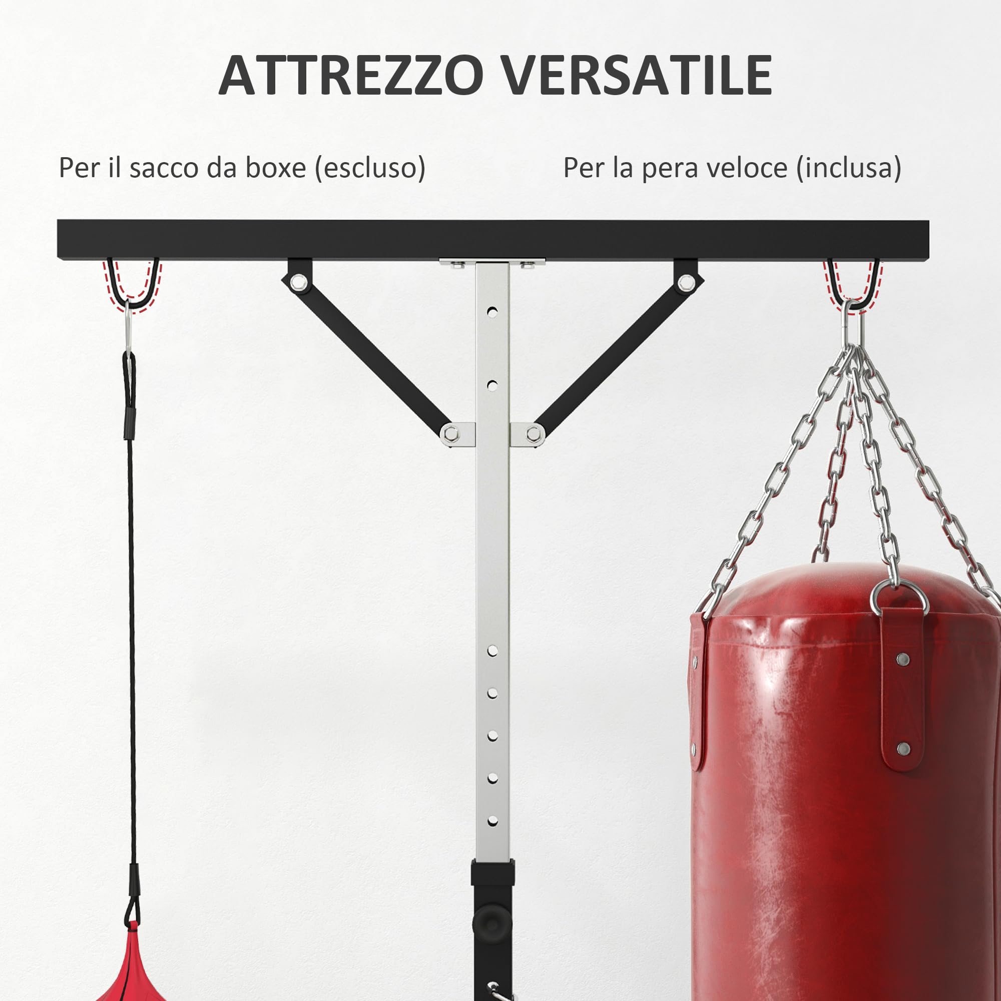 SPORTNOW Supporto Sacco Boxe ad Altezza Regolabile con 6 Barre di Rinforzo e Palla Veloce, Stazione da Sacco, Staffa per Sacco da Boxe da Terra in Acciaio, 160x145x175-220 cm, Nero