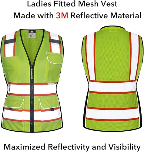 Miniatura 7 de Dib Safety Chaleco para mujer con bolsillos, chaleco reflectante de malla de alta visibilidad, ANSI Clase 2 fabricado con cinta reflectante 3M, rosa